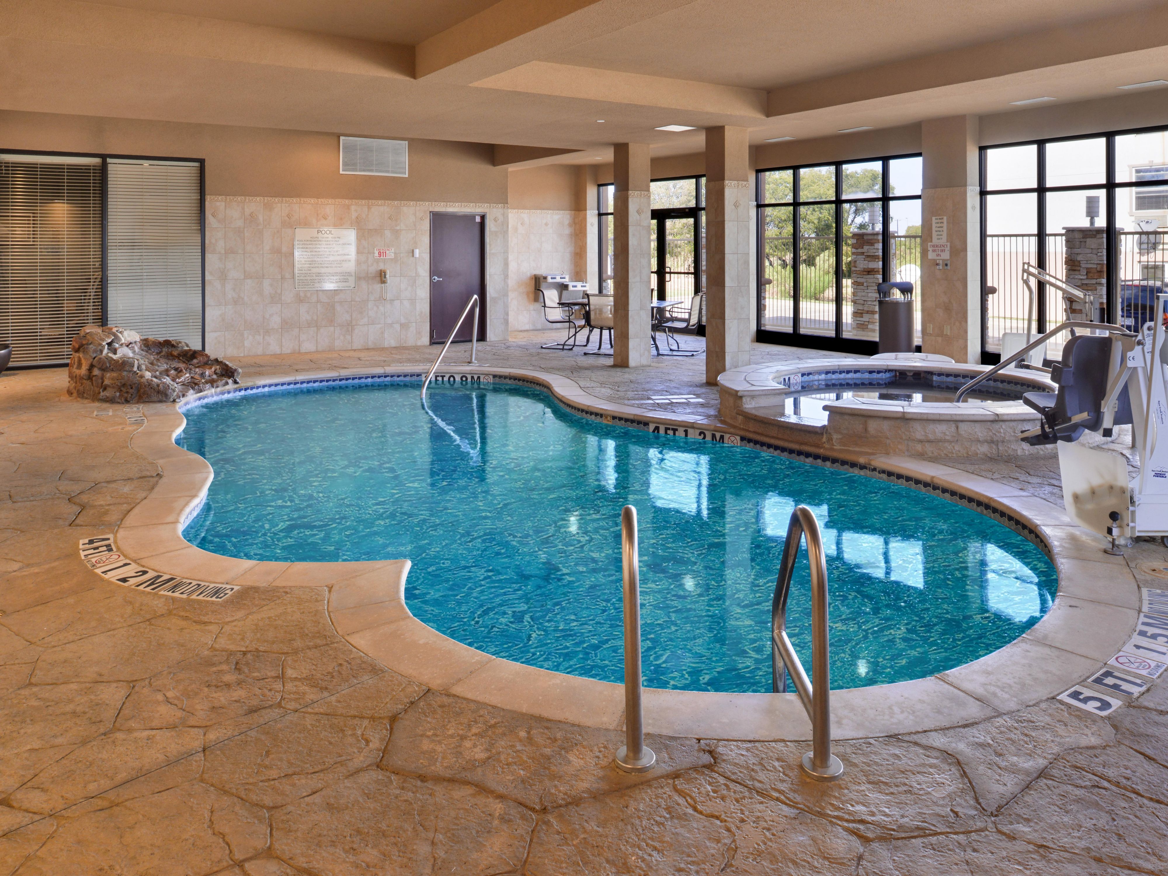 After a long day, cool off with a dip in our indoor pool or relax in our Spa and Hot tub. 