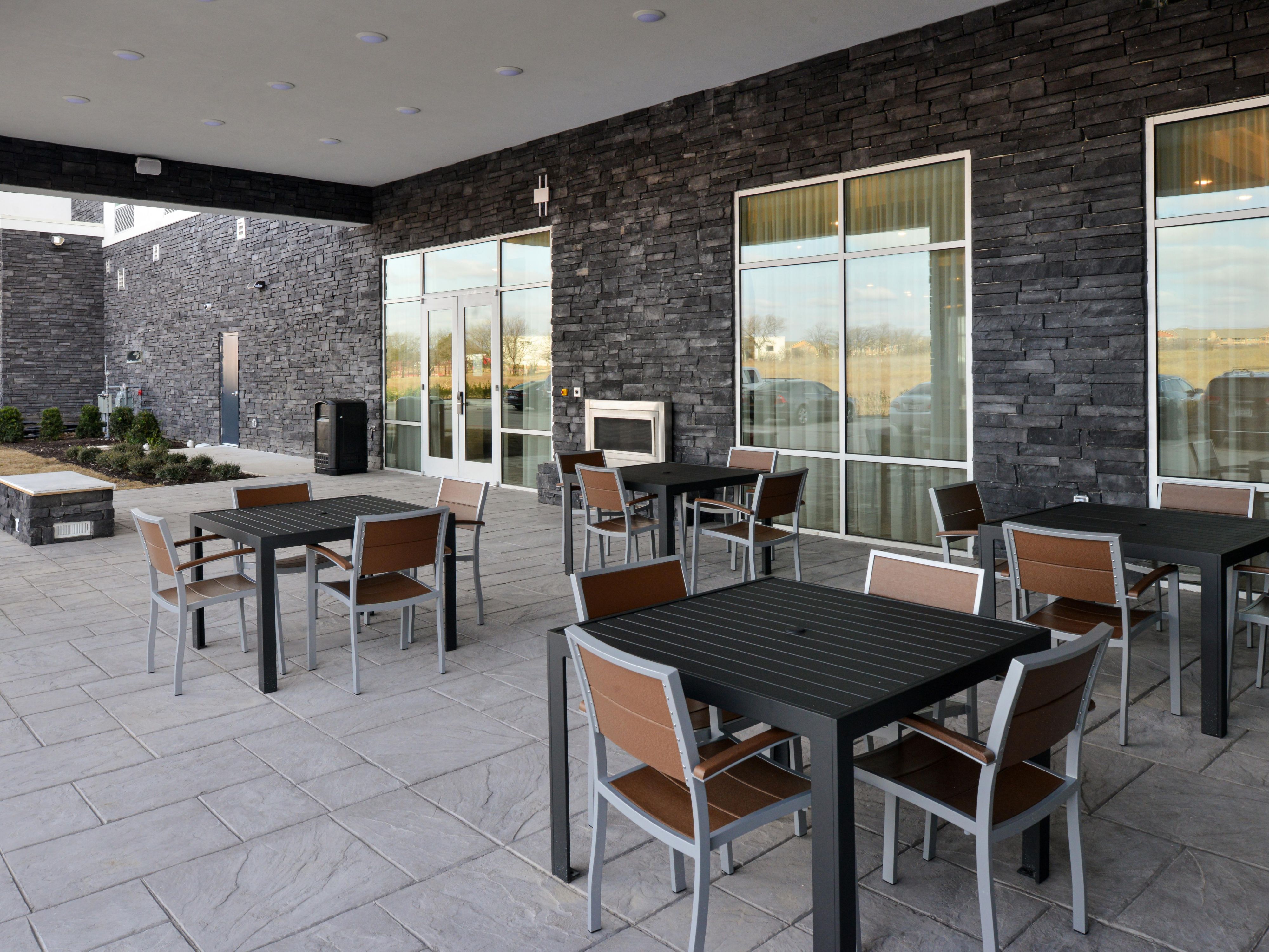 Our guests can enjoy our beautiful outdoor sitting area with warmth of our fire pit. 