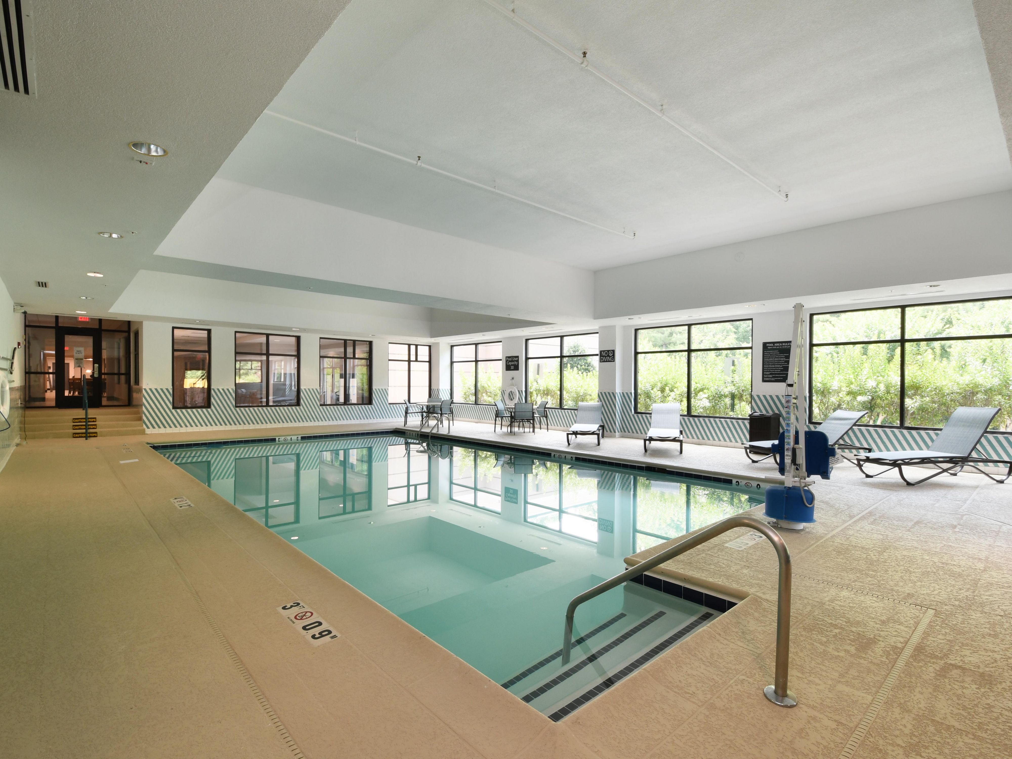 Dive In and Make a Splash! Enjoy our inside heated pool through out the year. Opens from 9 AM - 10 PM.