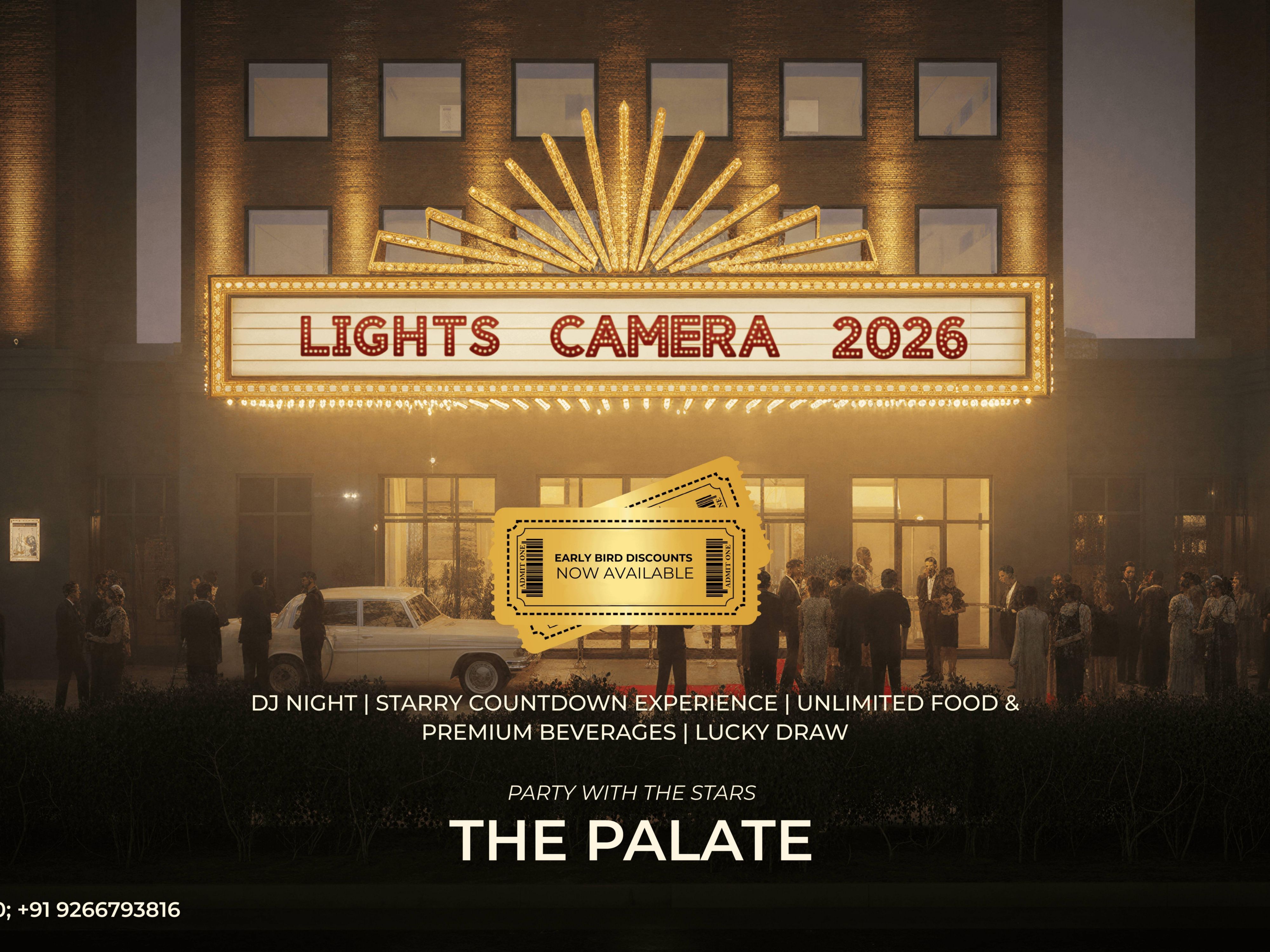 Step into 2026 with glamour at Holiday Inn Gurgaon NH8! Enjoy a dazzling Bollywood-themed New Year celebration featuring DJ beats, starry countdown, lucky draw, unlimited gourmet delights, premium beverages, and unforgettable memories at The Palate. Limited seats, book now!