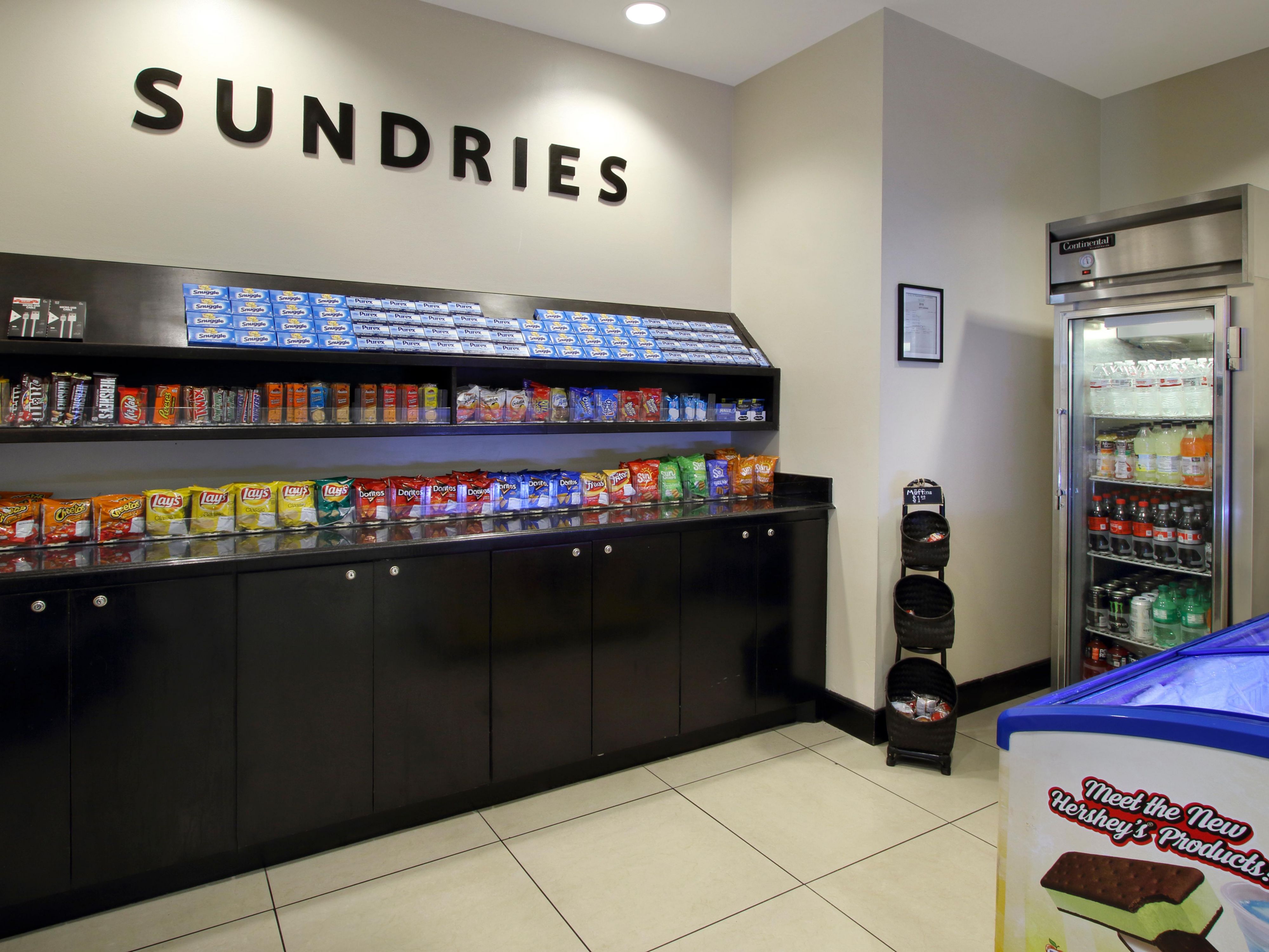 Our Sundries shop offers a variety of sweet and salty snacks, candy, sodas, bottled waters, and assorted ice cream treats.   Other items available for sale include medications, laundry detergent and fabric softener in case any of these items may have been forgotten during your stay.  