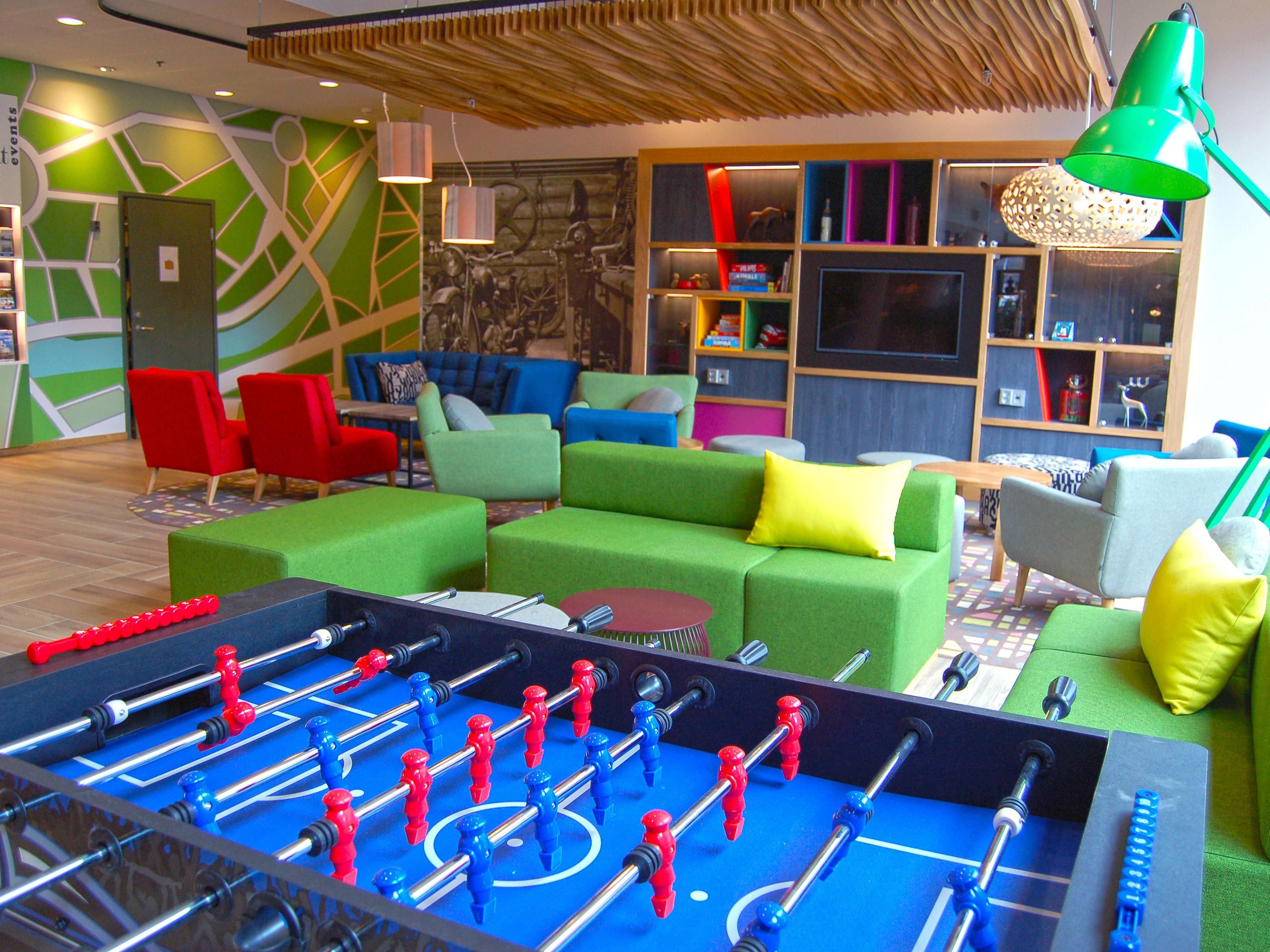 When guests want to have a bit of fun at the end of another busy day or just have a few minutes to wait before the taxi gets there, they can challenge a friend to a football game or grab a board game and chill out and connect with fellow travelers, family or friends.