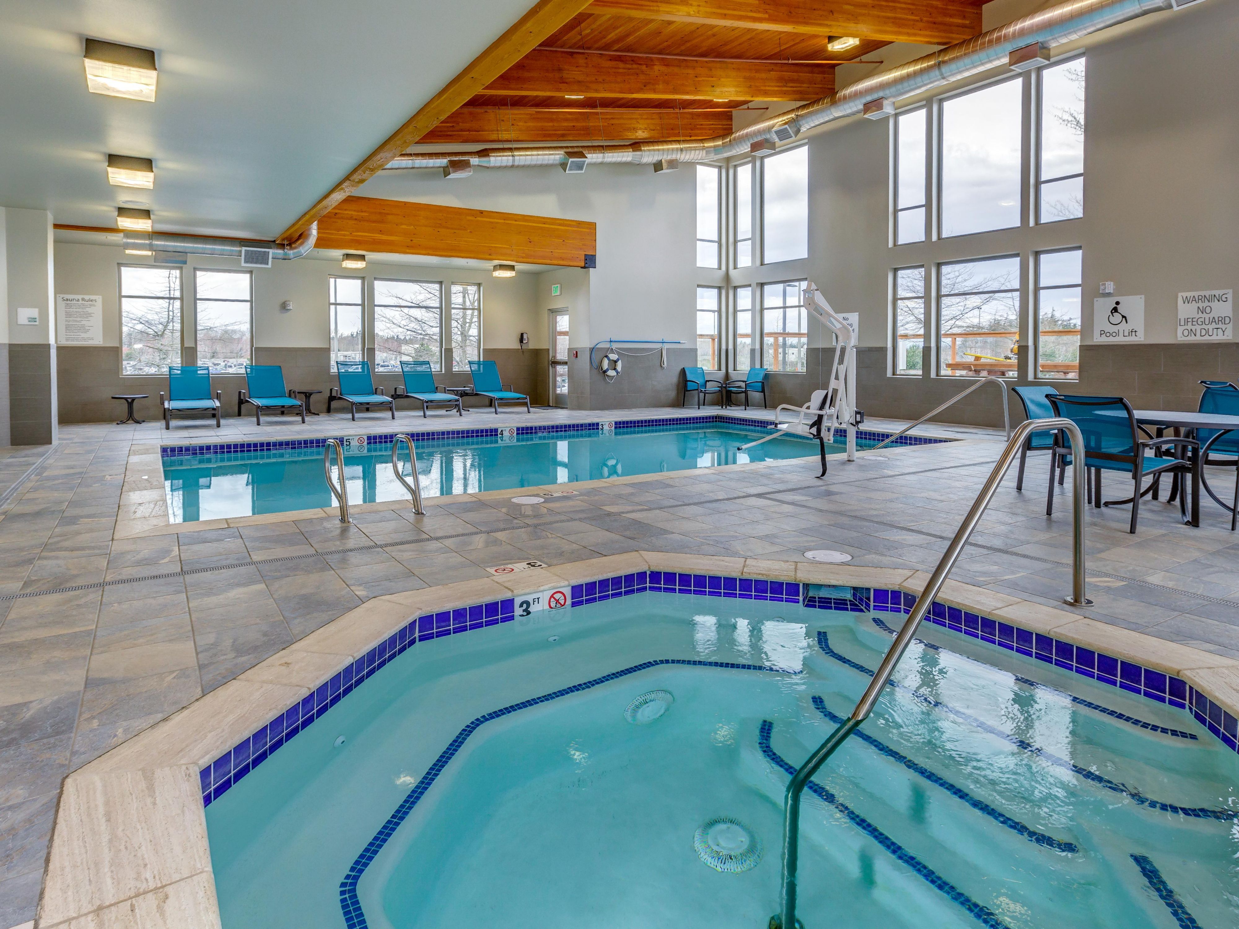 Make a splash, swim laps, and take a dip in our indoor pool.