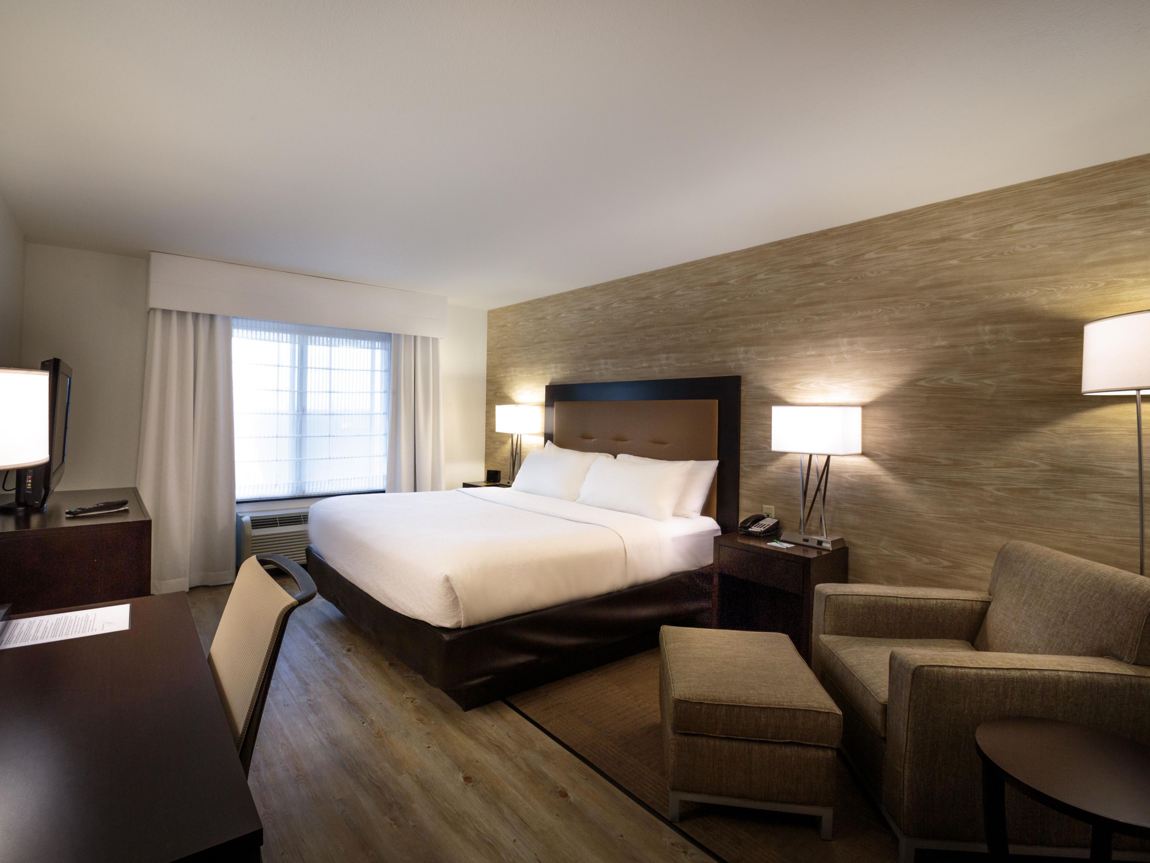 Our 1 King bed room- clean, modern, and comfortable