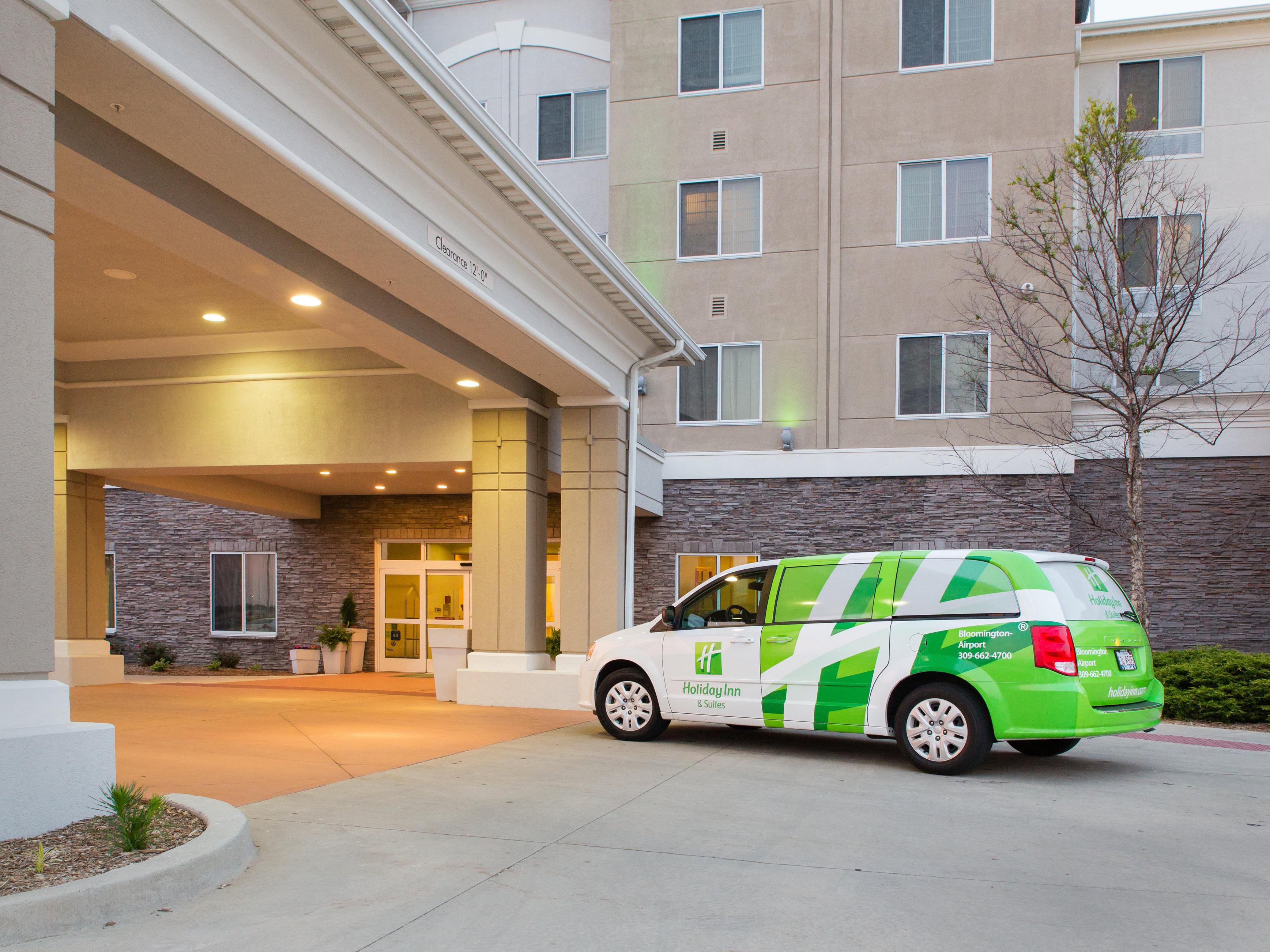 Complimentary shuttle service to and from Central Illinois Regional Airport, as well as additional locations within a 5 mile radius of the hotel.  Shuttle service is just a phone call away and is available 24 hours per day, upon availability.  Contact the hotel directly to request a ride!