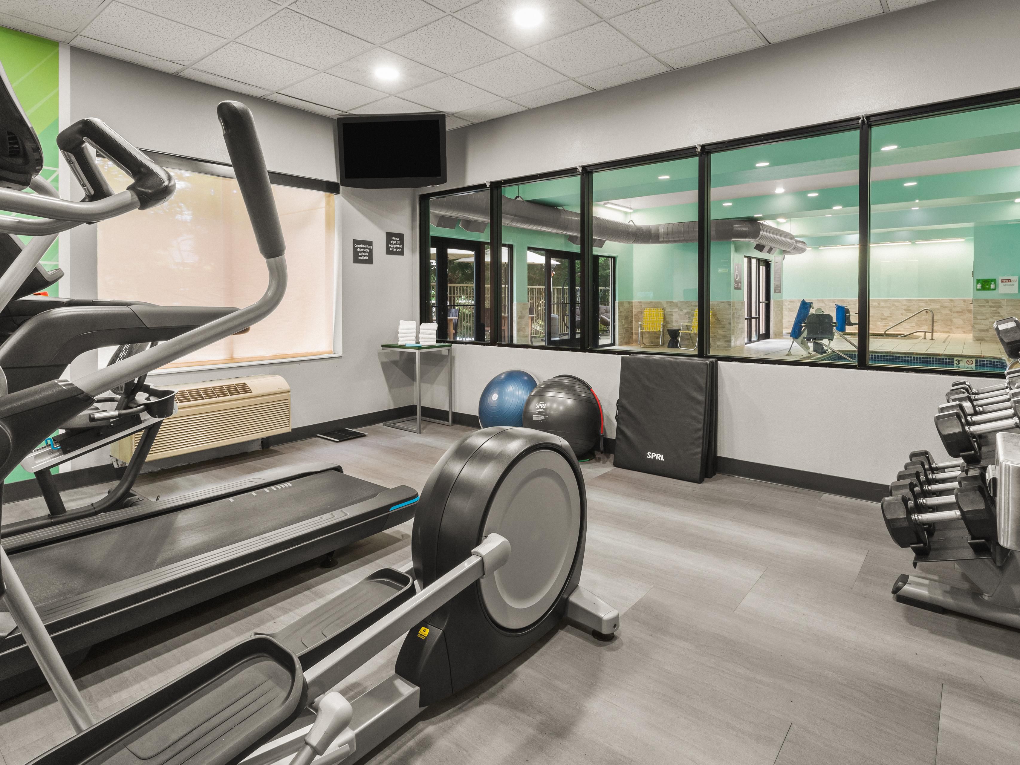 Catch a workout in our 24-hour Fitness Center. Complete with elliptical, free weights, bike, and treadmill.