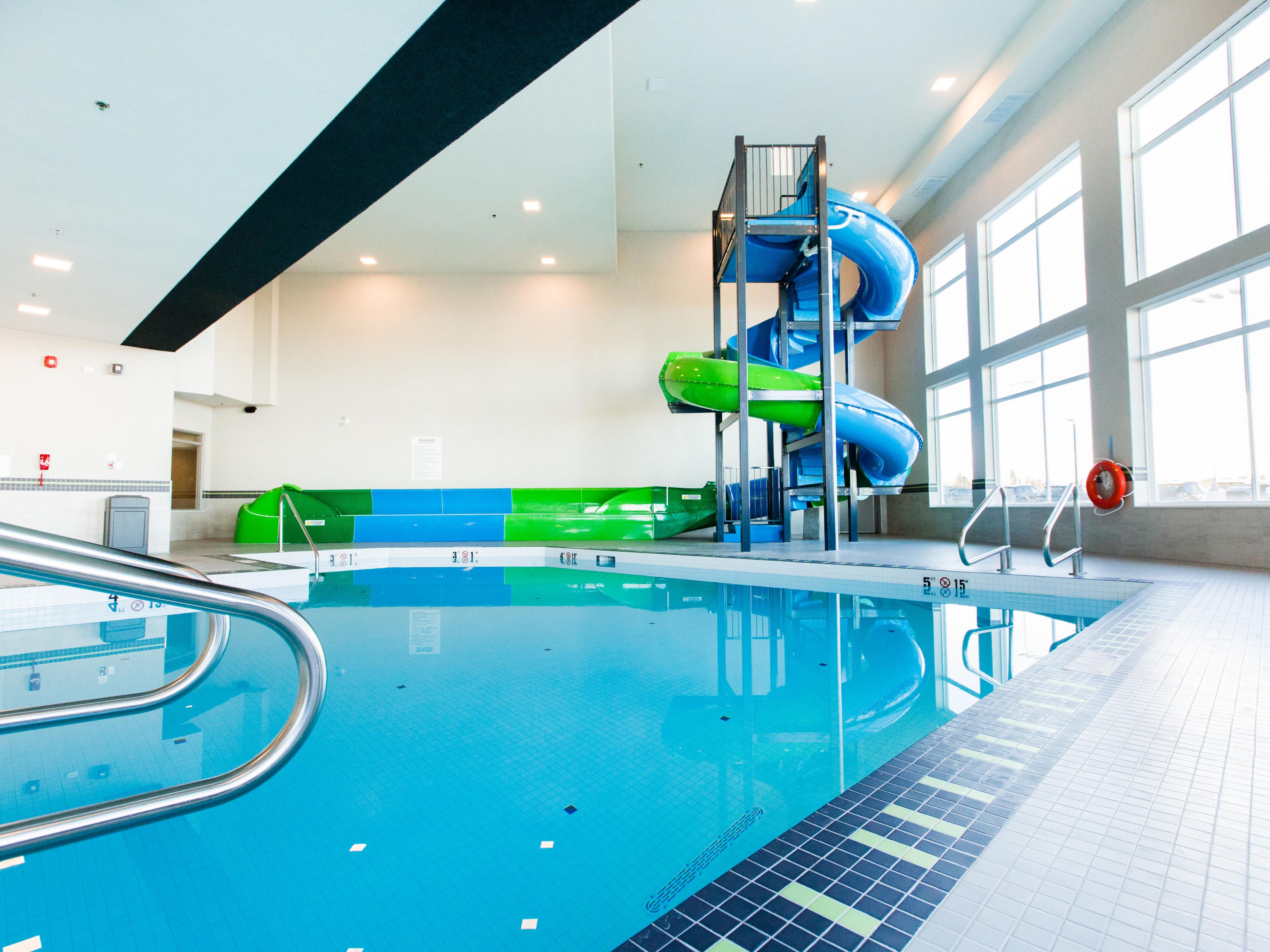 Unwind in our indoor pool and hot tub and have some fun on our waterslide!
