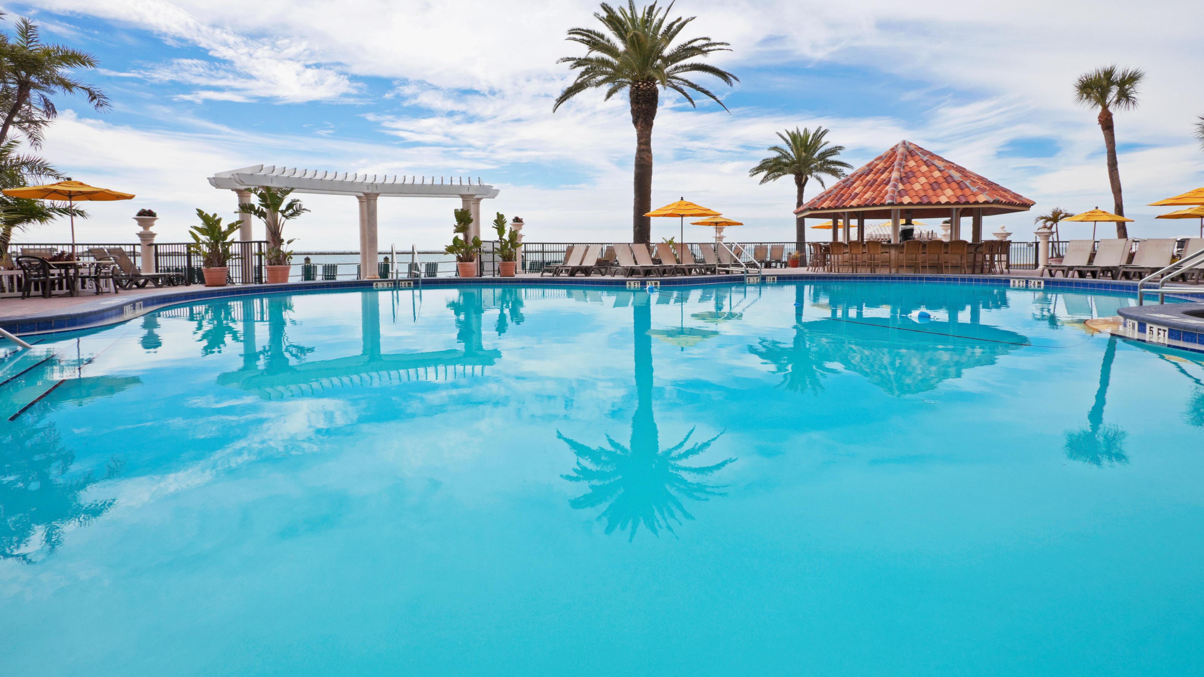 Hotel pool with the gulf in the background