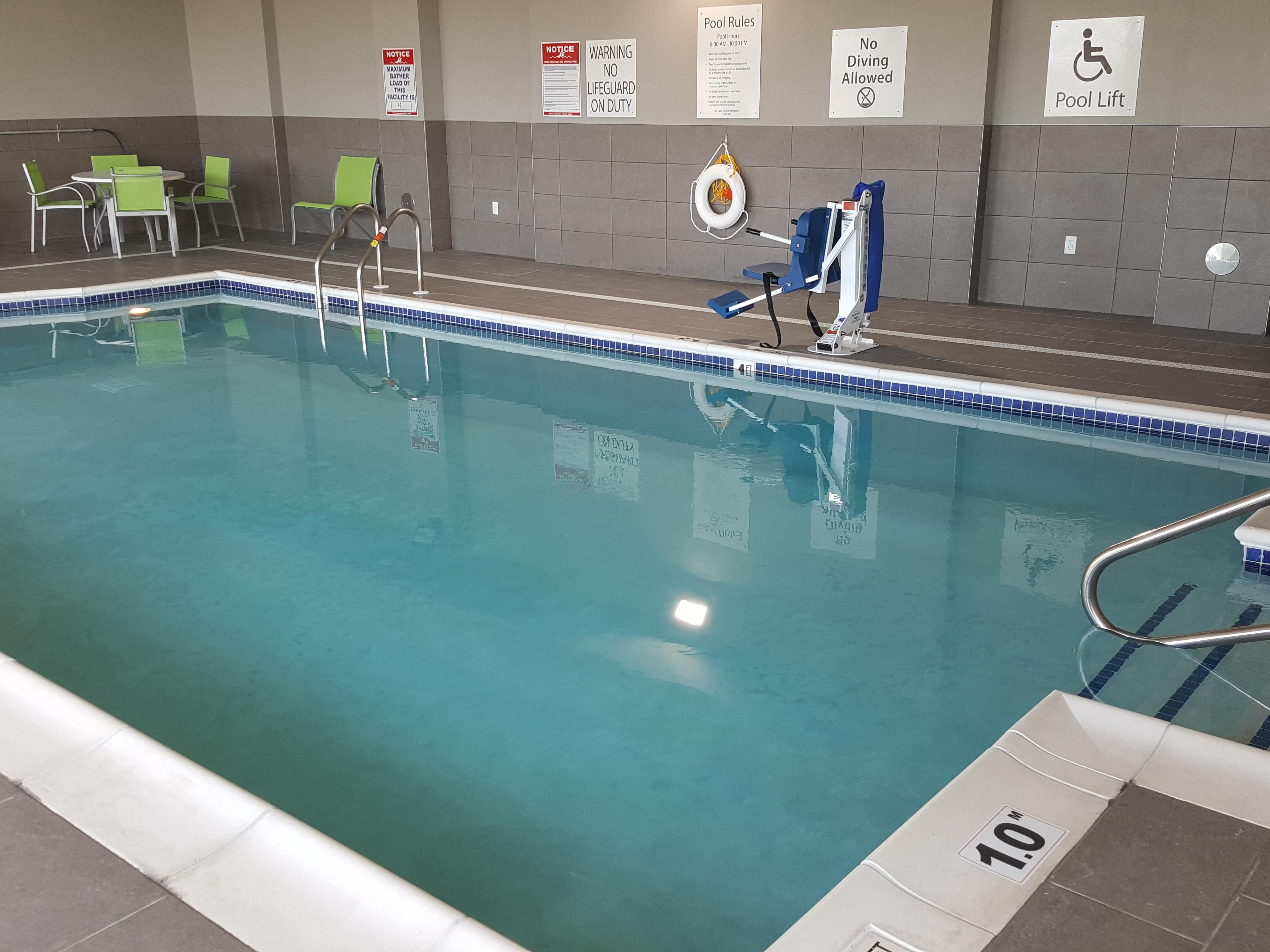 Keep up with your routine, even on the go! 
 Start your day with a workout in our state of the art fitness center equipped with treadmills, ellipticals, bikes, free weights and more!  Or take a dip in our indoor heated pool. 