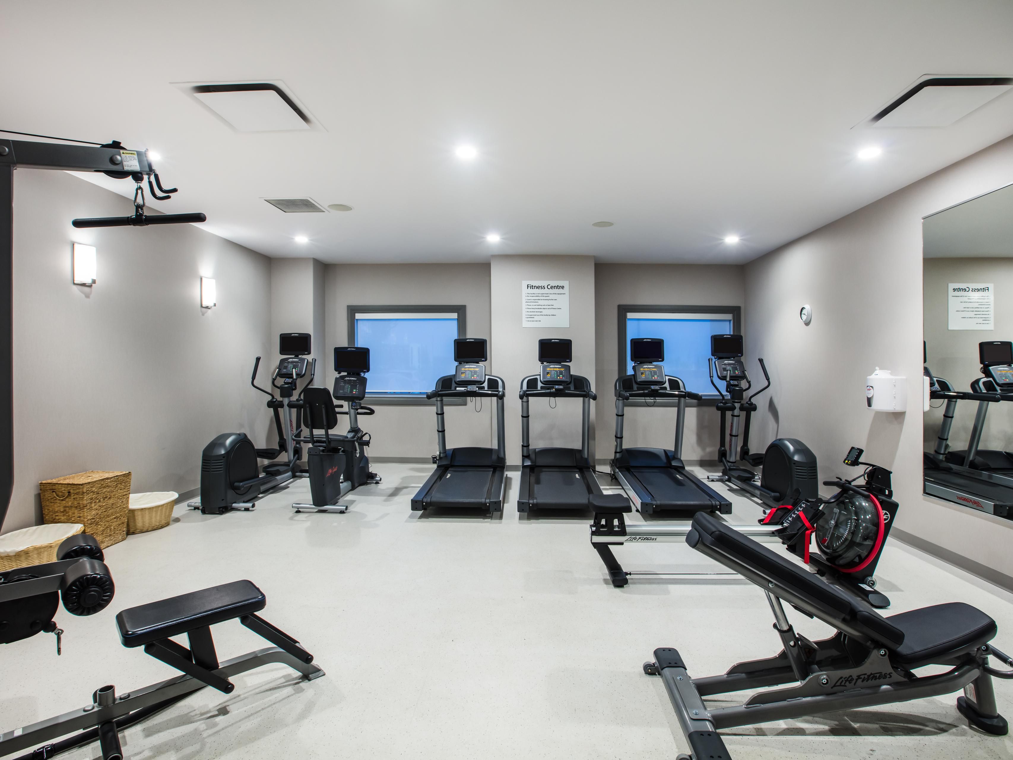Our onsite fitness center has everything you need to get in a great workout on the road, so you don't have to feel like you're out of your routine. We've got treadmills, elliptical, recumbent bike, rowing machine, universal machine, and more!
