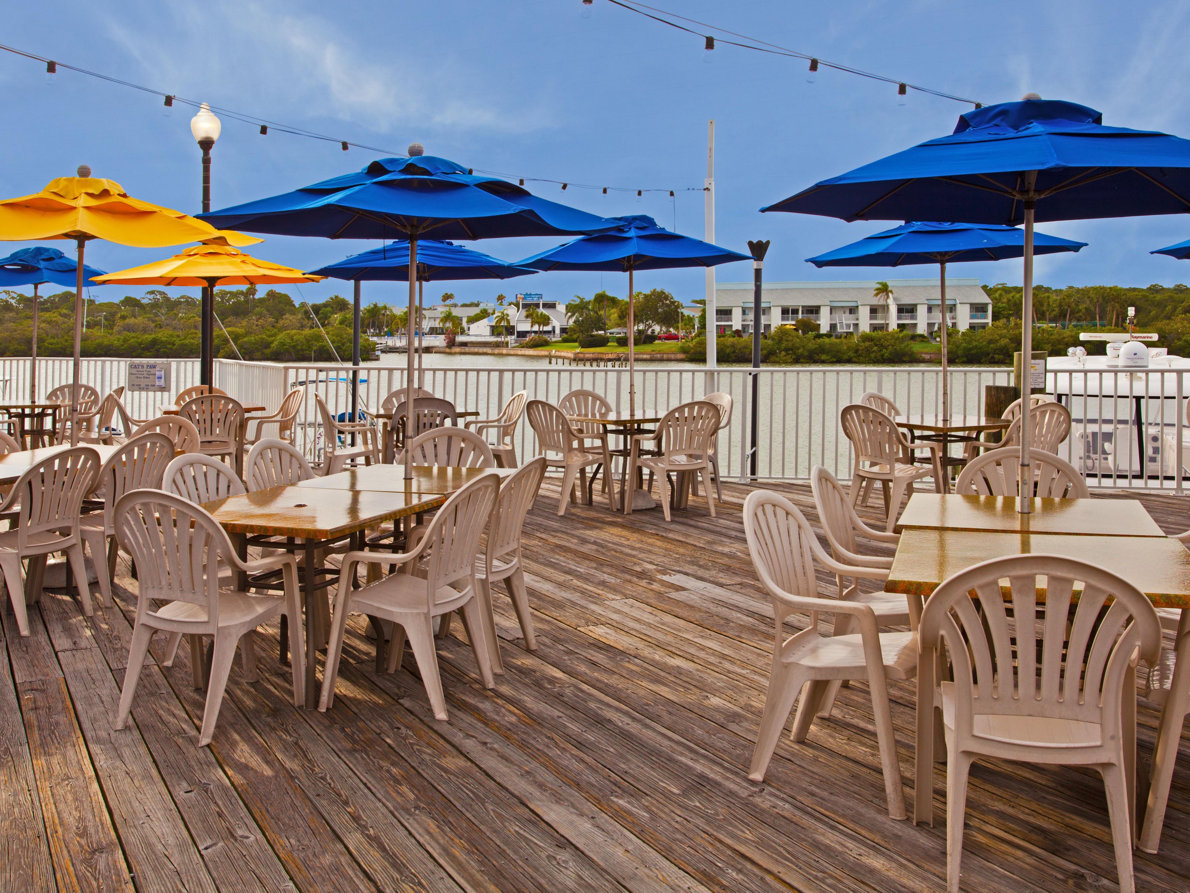 Our full-service restaurant, Jimmy Guana's, offers fresh seafood, steaks, and inspiring Chef Creations. Kids eat for free when you are staying at the hotel. Be sure to check out the nightly live entertainment and Intracoastal views from our waterfront deck where dolphin sightings are always complimentary.
