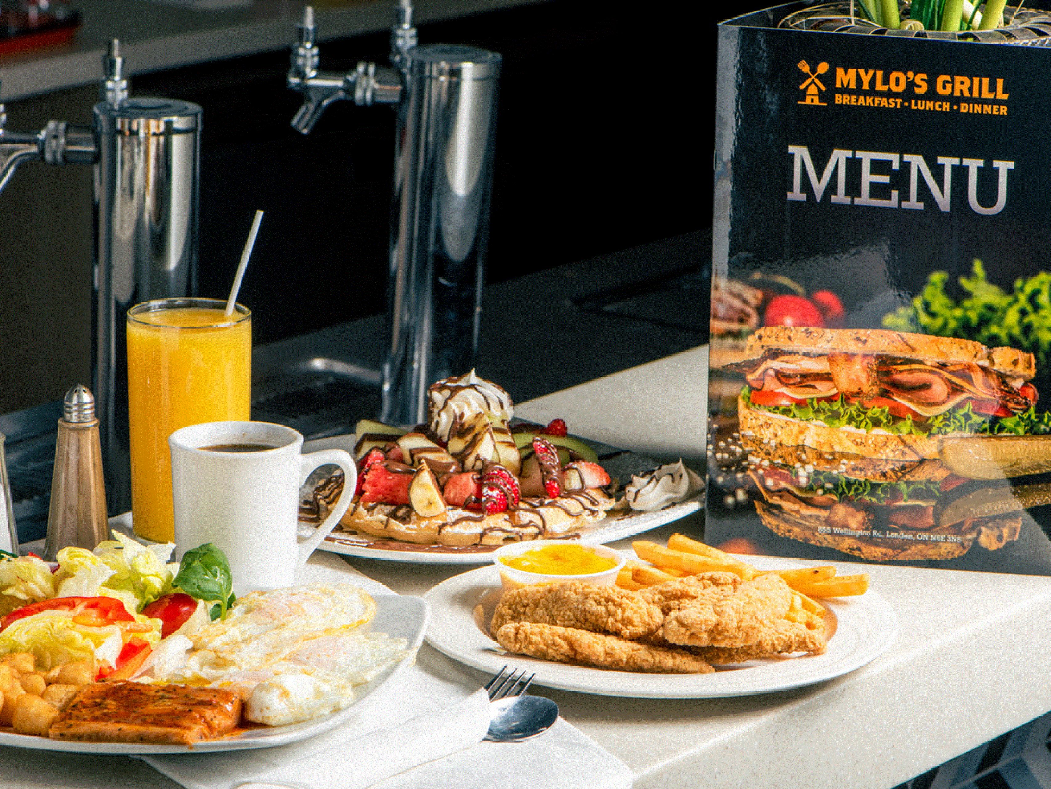 Mylo's is attached to the hotels and offers casual dinning for families and groups. Come and join us for Breakfast and Dinner! Hours of Operation - 6.30AM to 2PM. 4PM to 8PM Your table awaits!