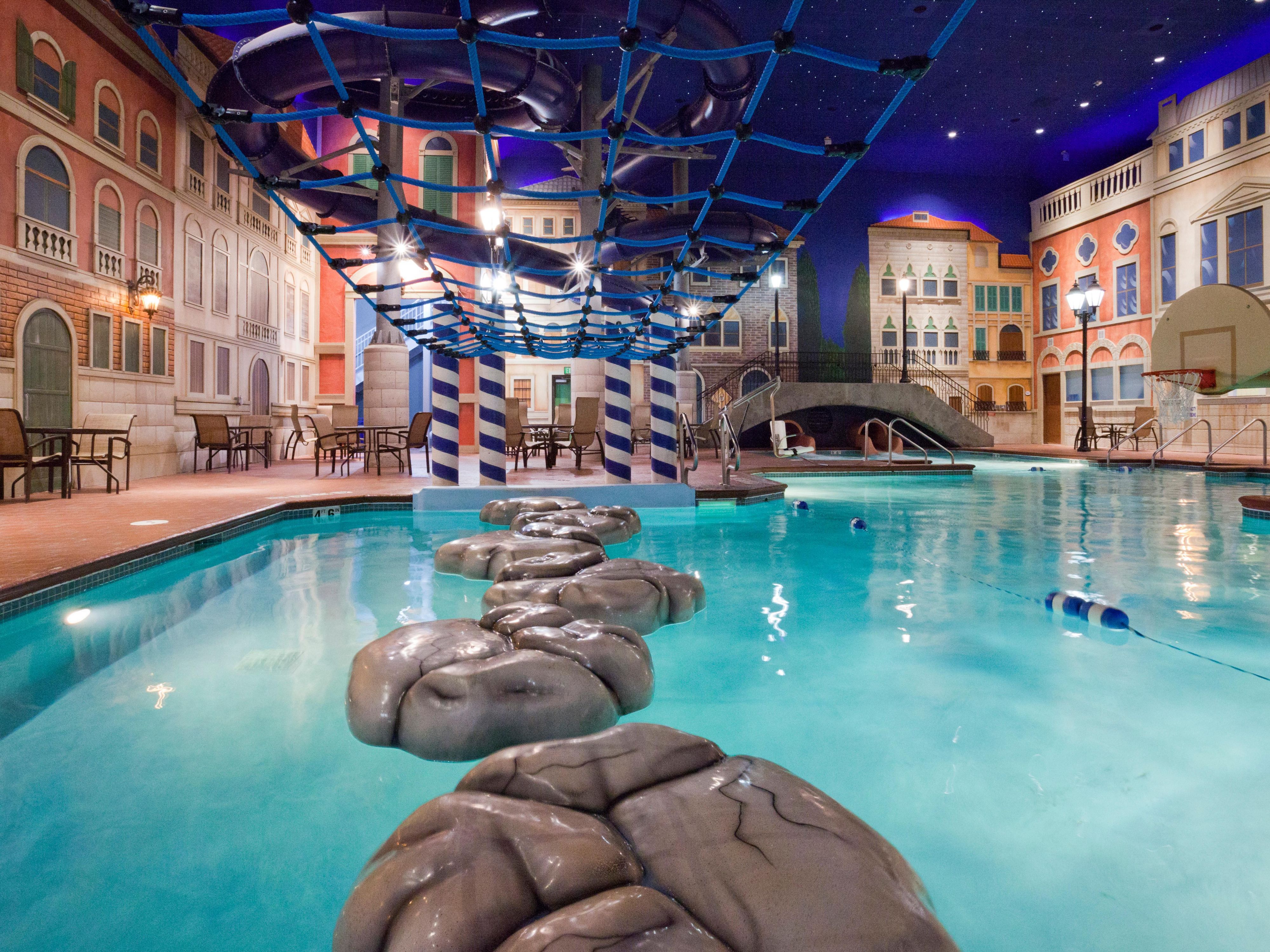 Floating obstacle course at our weekend only Waterpark