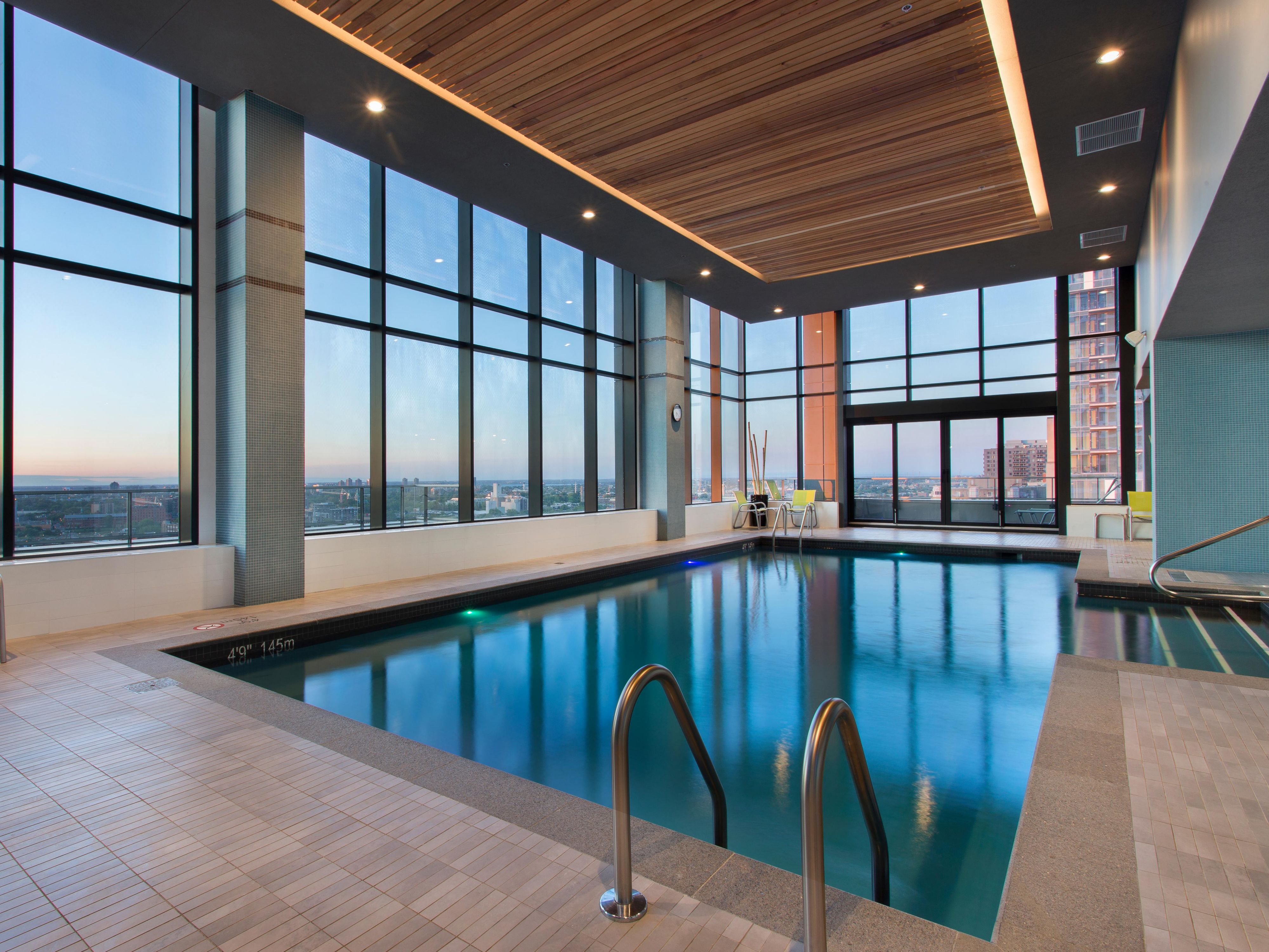 Heated Salted Pool on high floor with stunning view on the city of Montreal, Solarium, Jacuzzi, Sauna and fitness center free to access for all hotel guests