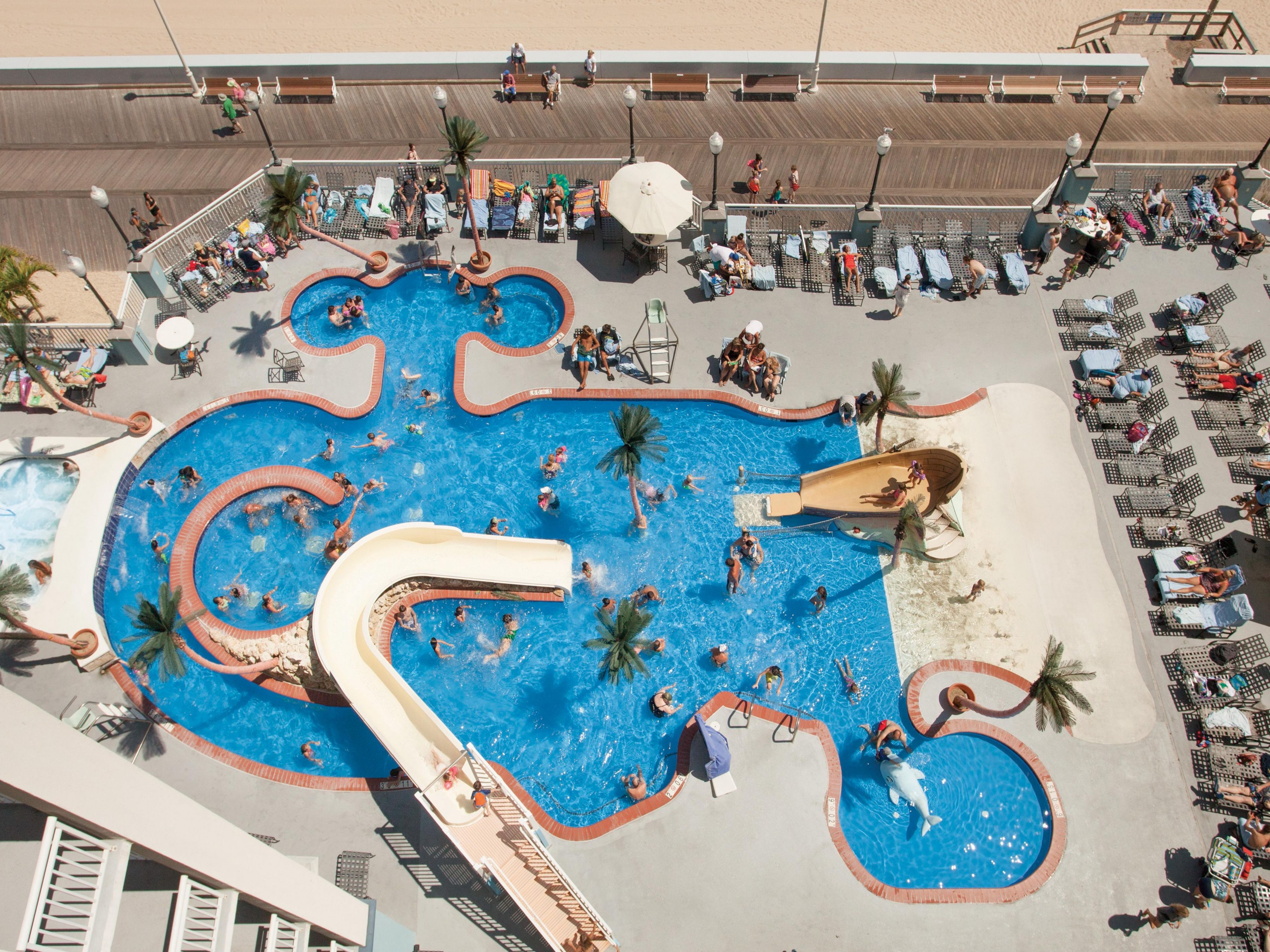One of two outdoor pools, the children's play pool offers a gradual entry slope, fountains, and a water slide. Our main outdoor pool is designed for confident swimmers, ideal for floating or swimming laps. Our indoor pool provides year-round fun in the water for those booking in the off-season. 