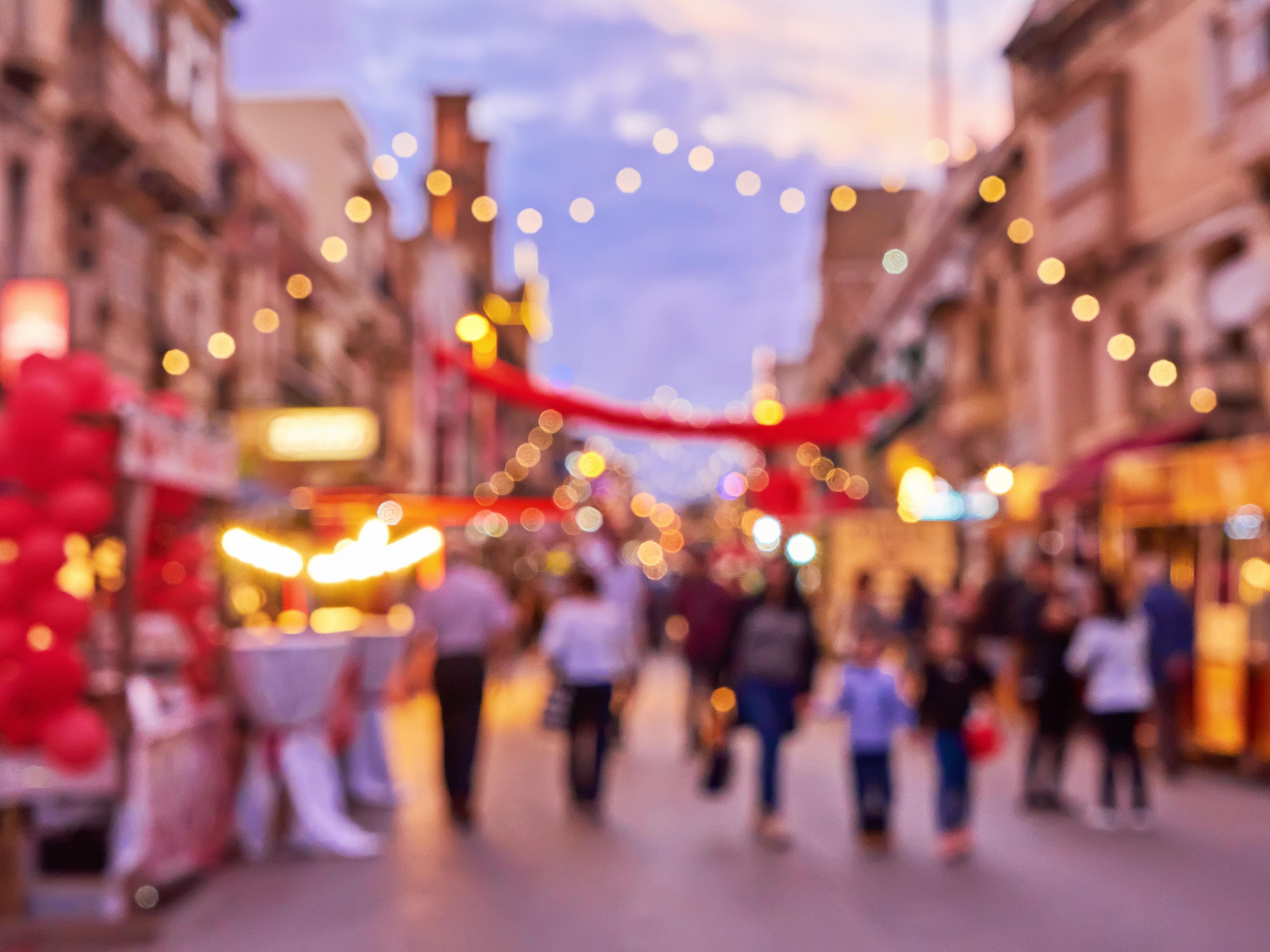 Street with lights decorations