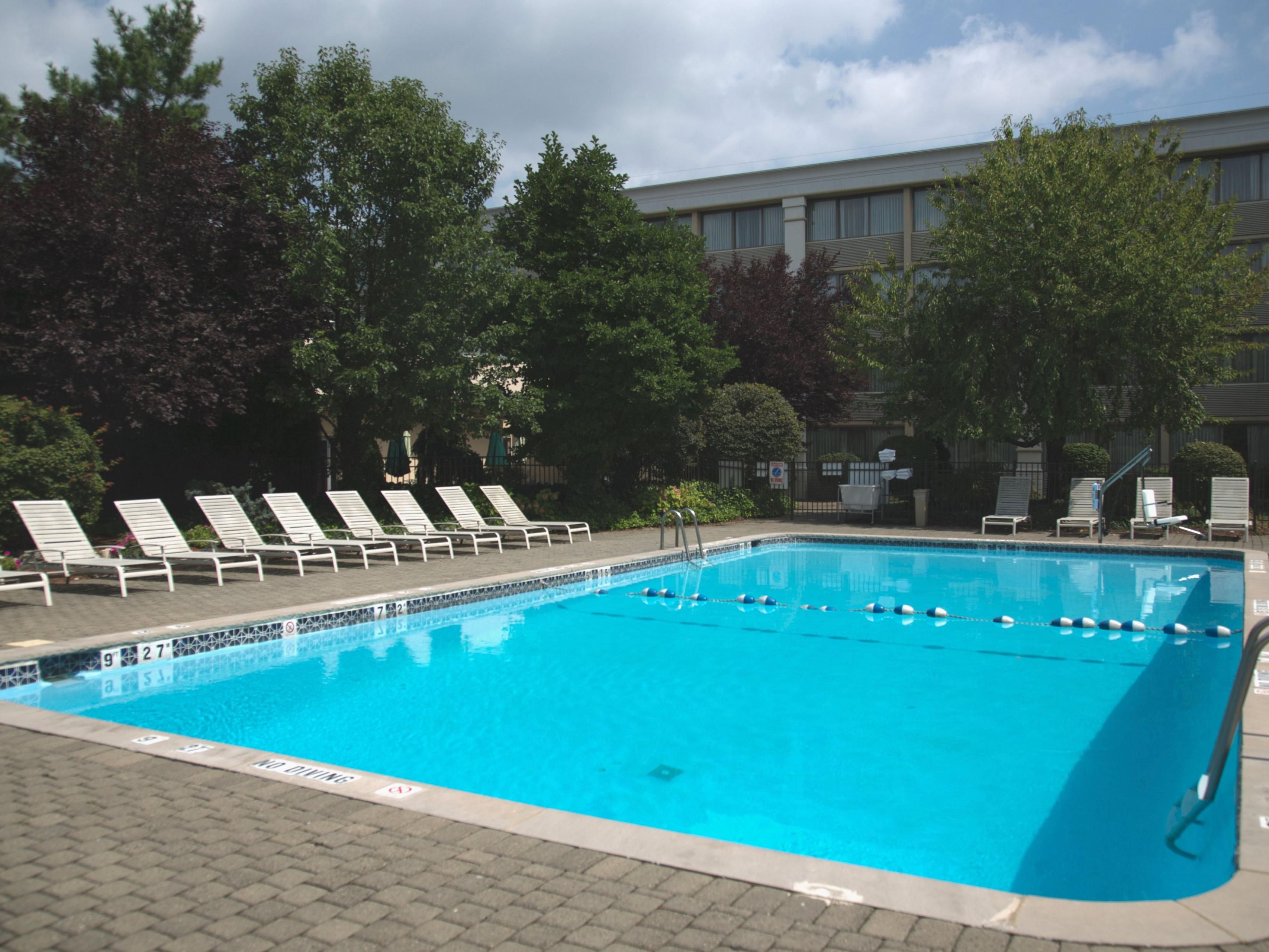 Looking for a Parsippany, NJ, hotel with a pool? Enjoy our seasonal outdoor pool with lounge chairs and a relaxing patio area, perfect for unwinding. We also offer an onsite restaurant and free parking for guests.  Wheelchair accessible lift.