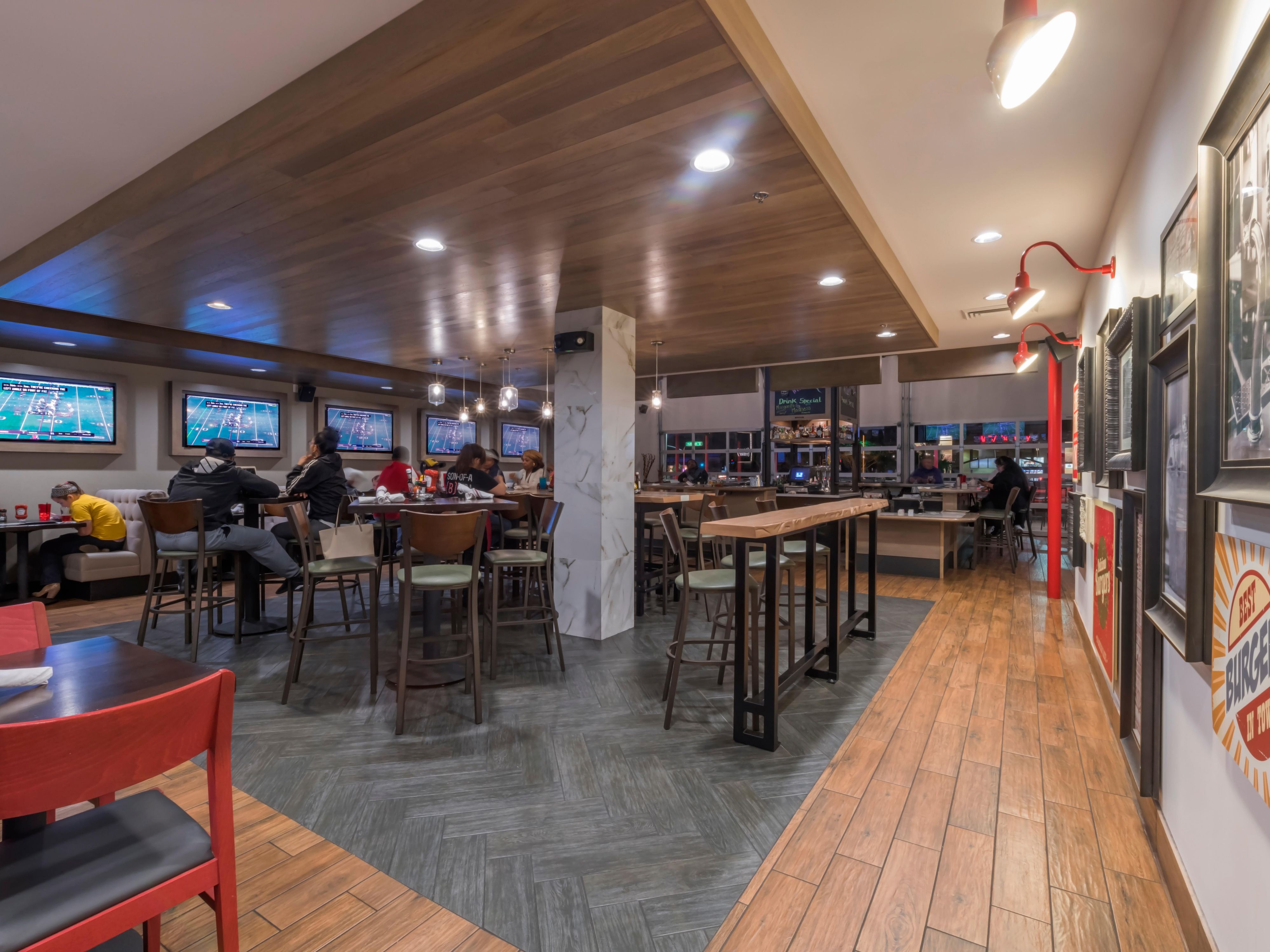 At Burger Theory, you can get caught up on all the latest sports and highlights while enjoying a great meal! 