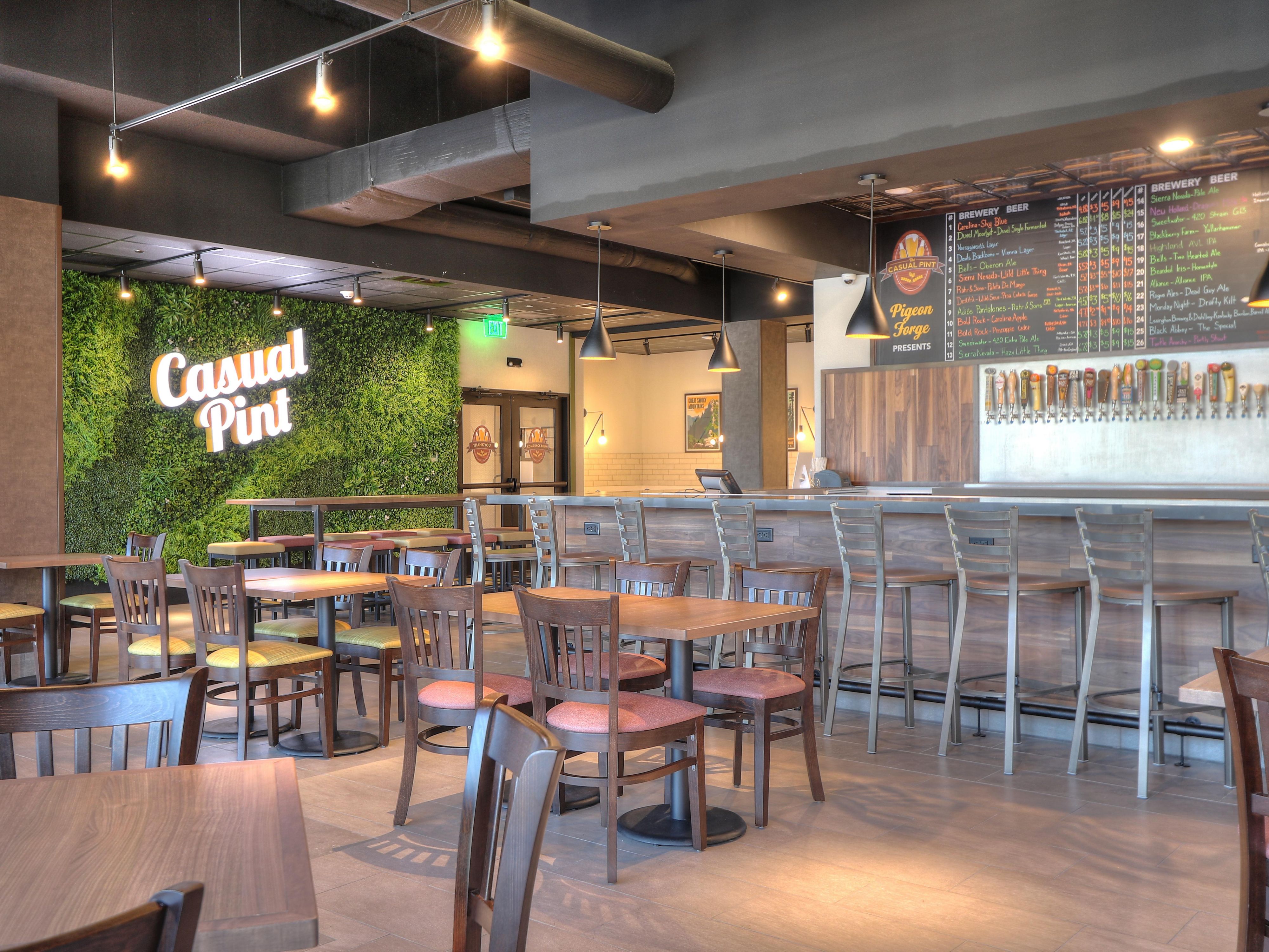 Enjoy regional craft beer and local pub fare at The Casual Pint. Savor shareables like wings, burgers, and flatbreads. Try a pint with sidewinder fries, and swing by and enjoy our impressive selection of 32 beers on tap, featuring local brews and popular favorites. Enjoy the best beer in Pigeon Forge and a family-friendly atmosphere, complete with 