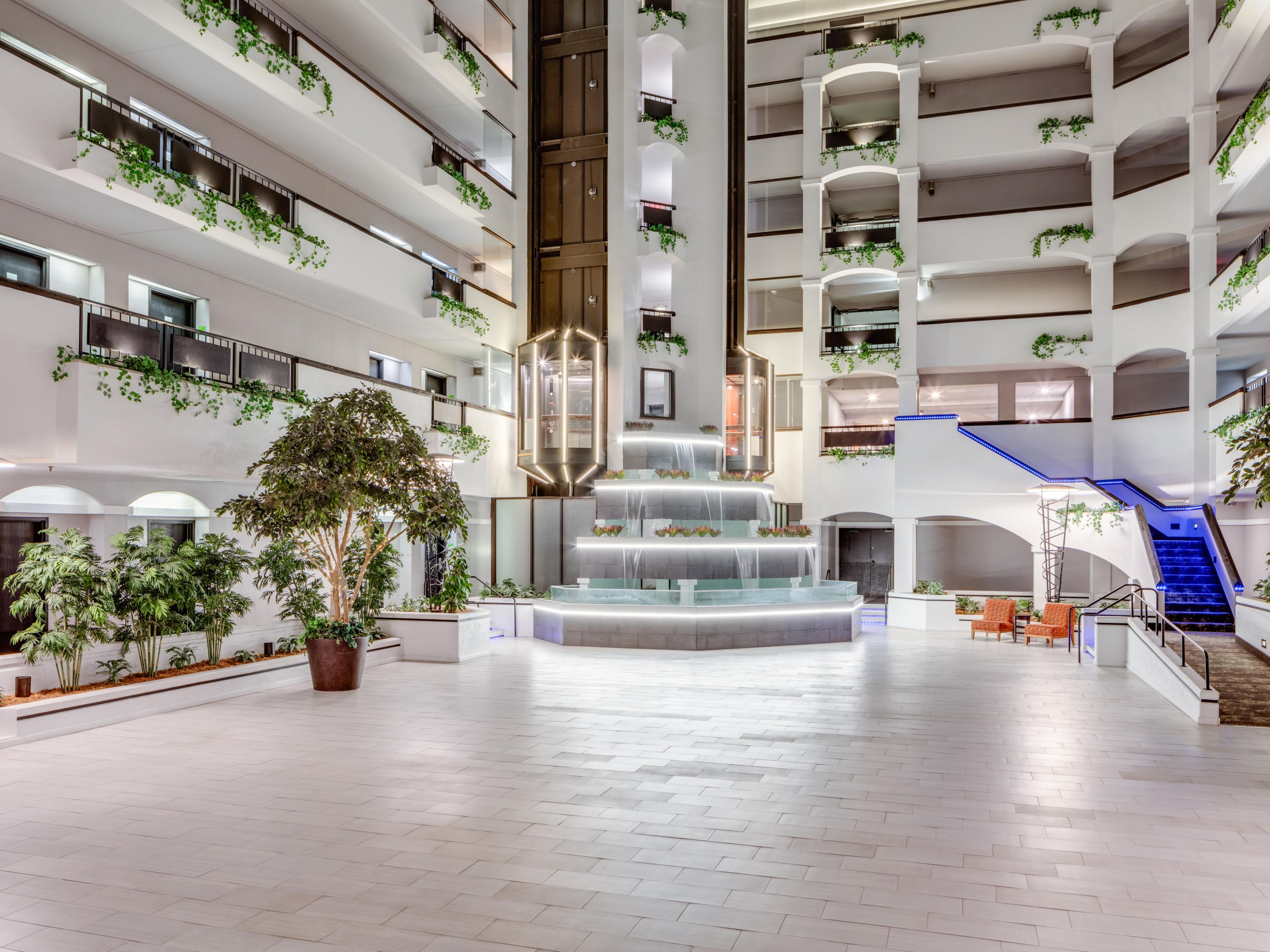 Travel easier with our Premium Two Bedroom Family Rooms and dedicated Pet Getaway packages. Kids stay and eat for free with paying adult, while parents enjoy our fitness center and on-site laundry. From the six-story atrium waterfall to our heated pool, we offer the top-tier amenities that make your family vacation feel like home.