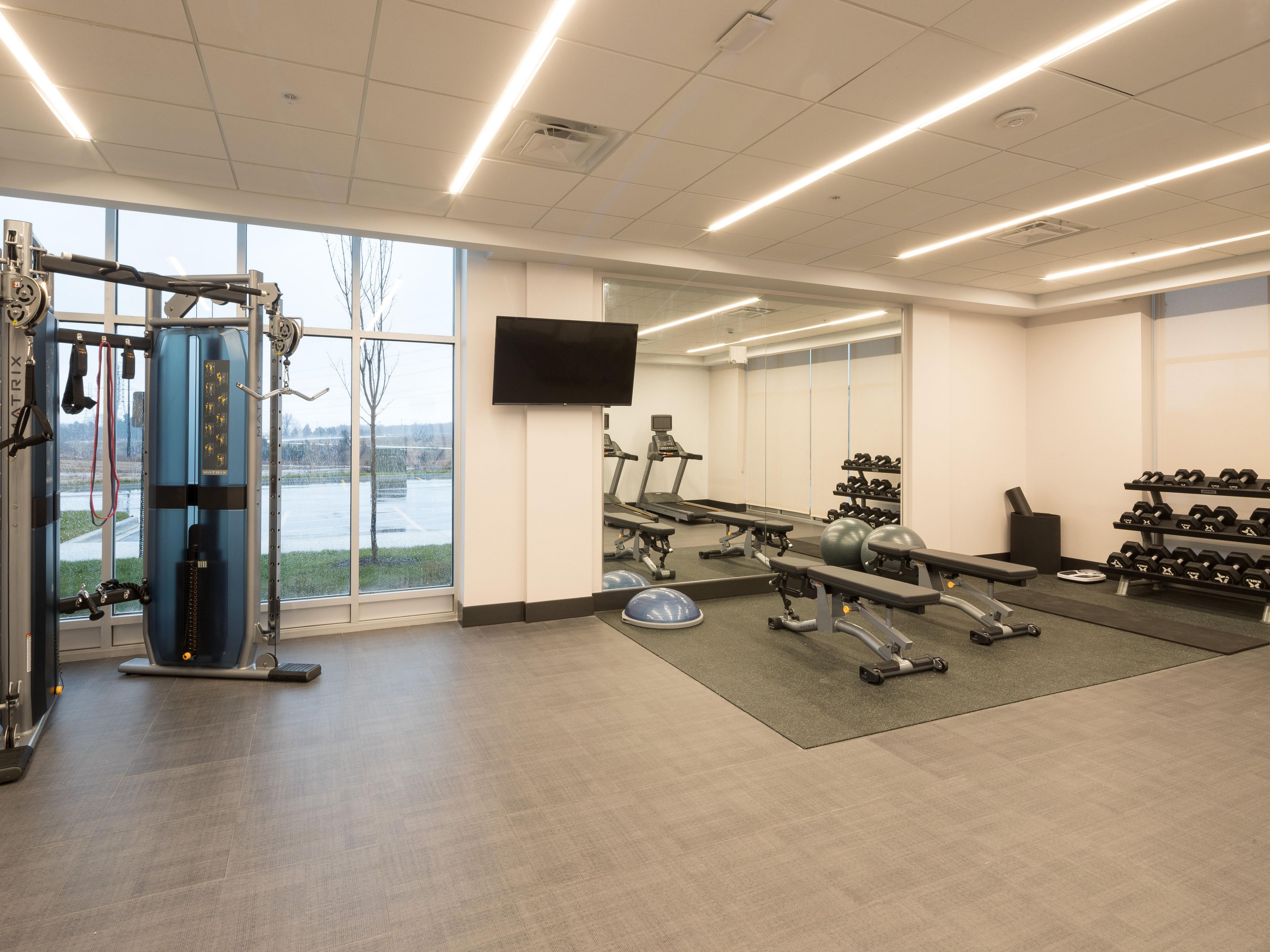 Push yourself in our 24-hour fitness center and stay fit during your trip. Go for a run on the treadmills. Build strength with the free weights. Enjoy a session on one of our elliptical machines. Our fitness center is stocked with fresh towels and a water station.