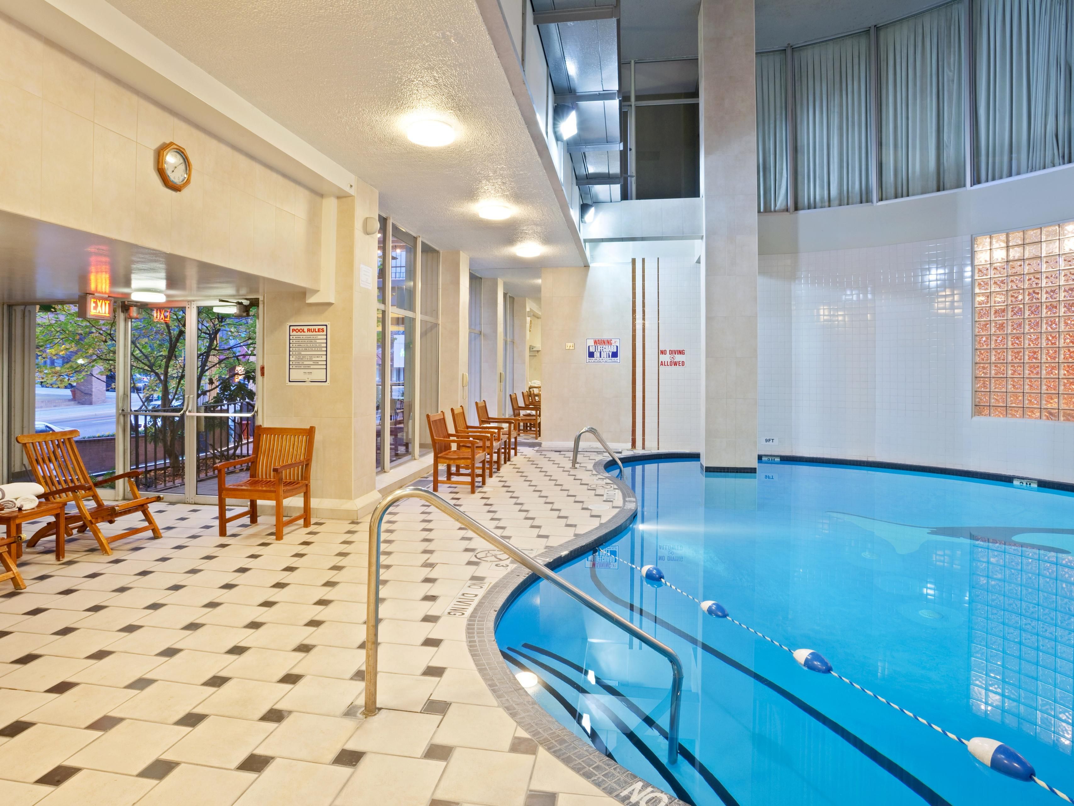 Discover a seamless blend of comfort and convenience with our thoughtful amenities. Stay active in our 24-hour fitness centre, take a soothing dip in our heated indoor pool, and feel rejuvenated with our spa services. Enjoy on-site dining, car rental service, complimentary Wi-Fi, and parking throughout your stay.