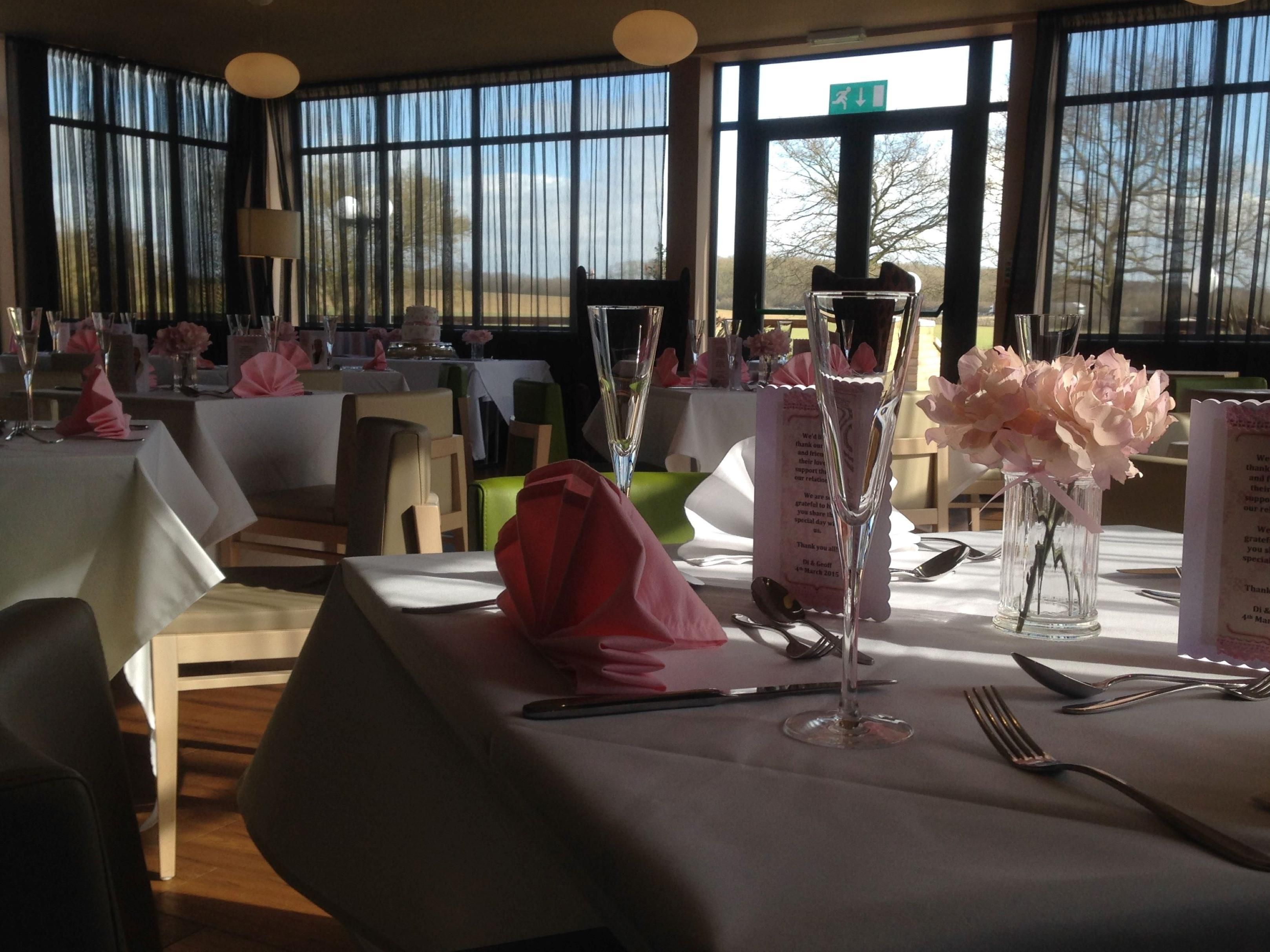 The light and airy restaurant is an ideal venue to host your small wedding reception, funeral or christening celebration. The restaurant is a flexible open-plan space allowing you to spend time with family and friends whilst still creating a warm and homely atmosphere. For further information speak to our team on 01480 277277.