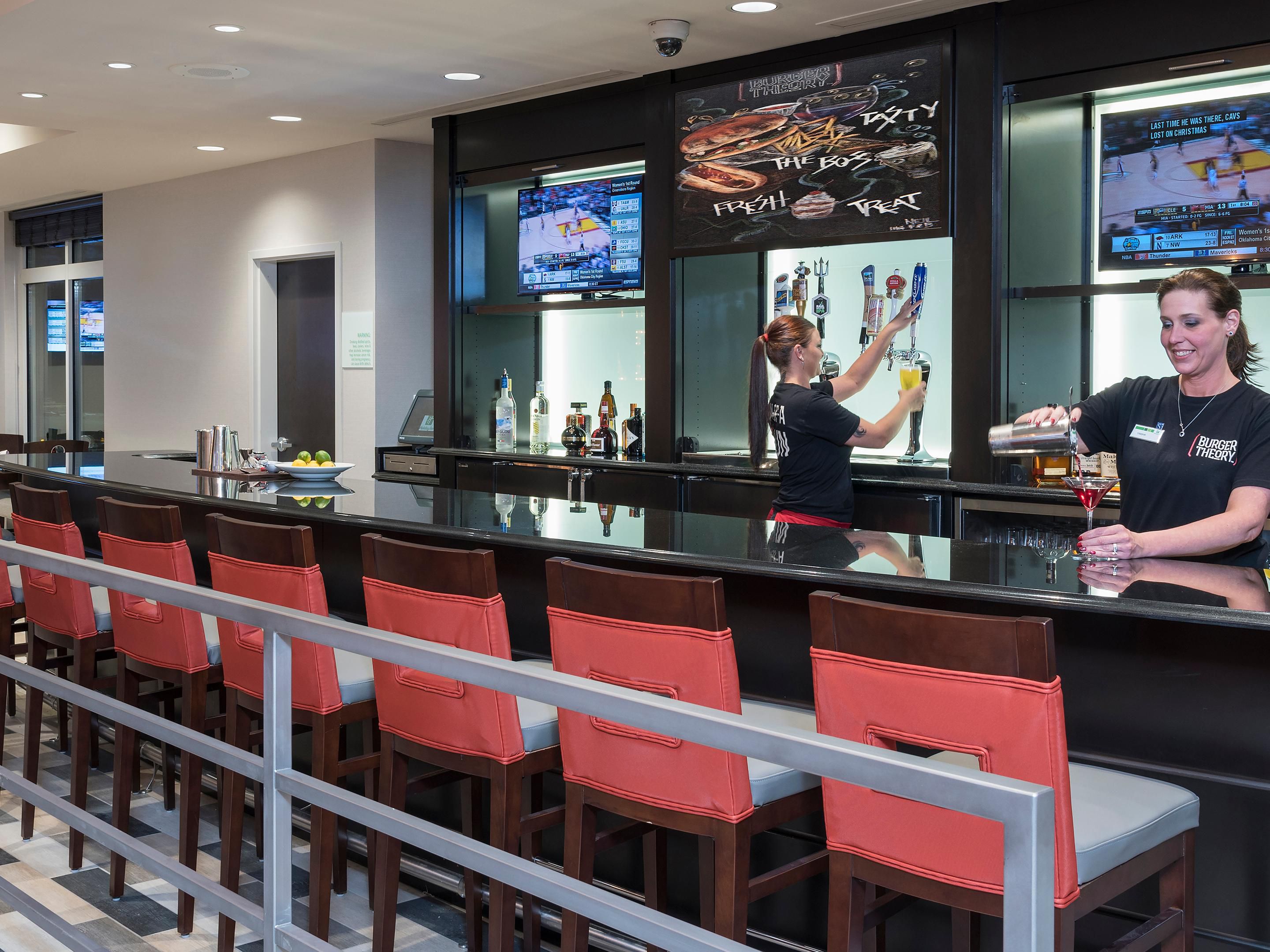 Come watch the game, sit at the bar, or relax on our outdoor patio. Indulge in our handcrafted burgers featuring a signature blend of Brisket, Short Rib, & Certified Angus Beef. Wash it down with a local draft beer or cocktail. We are open for Breakfast M-F 6am-10am & Sat-Sun 6:30am-10am, Lunch Daily 11am-1:30pm, and Dinner Daily 5pm-10pm.