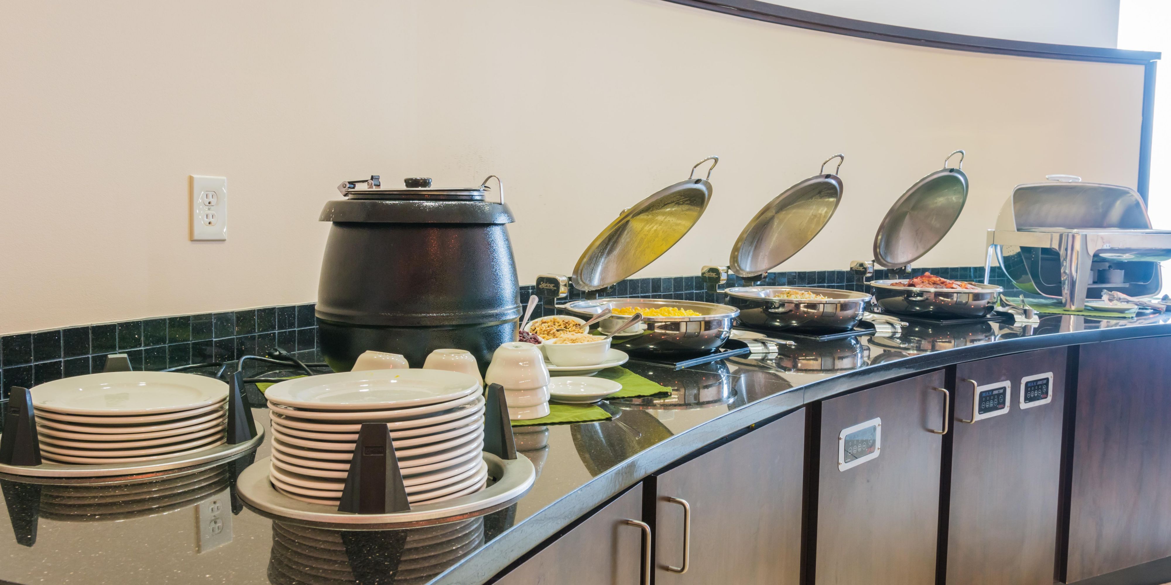 Breakfast buffet with many delicious options.