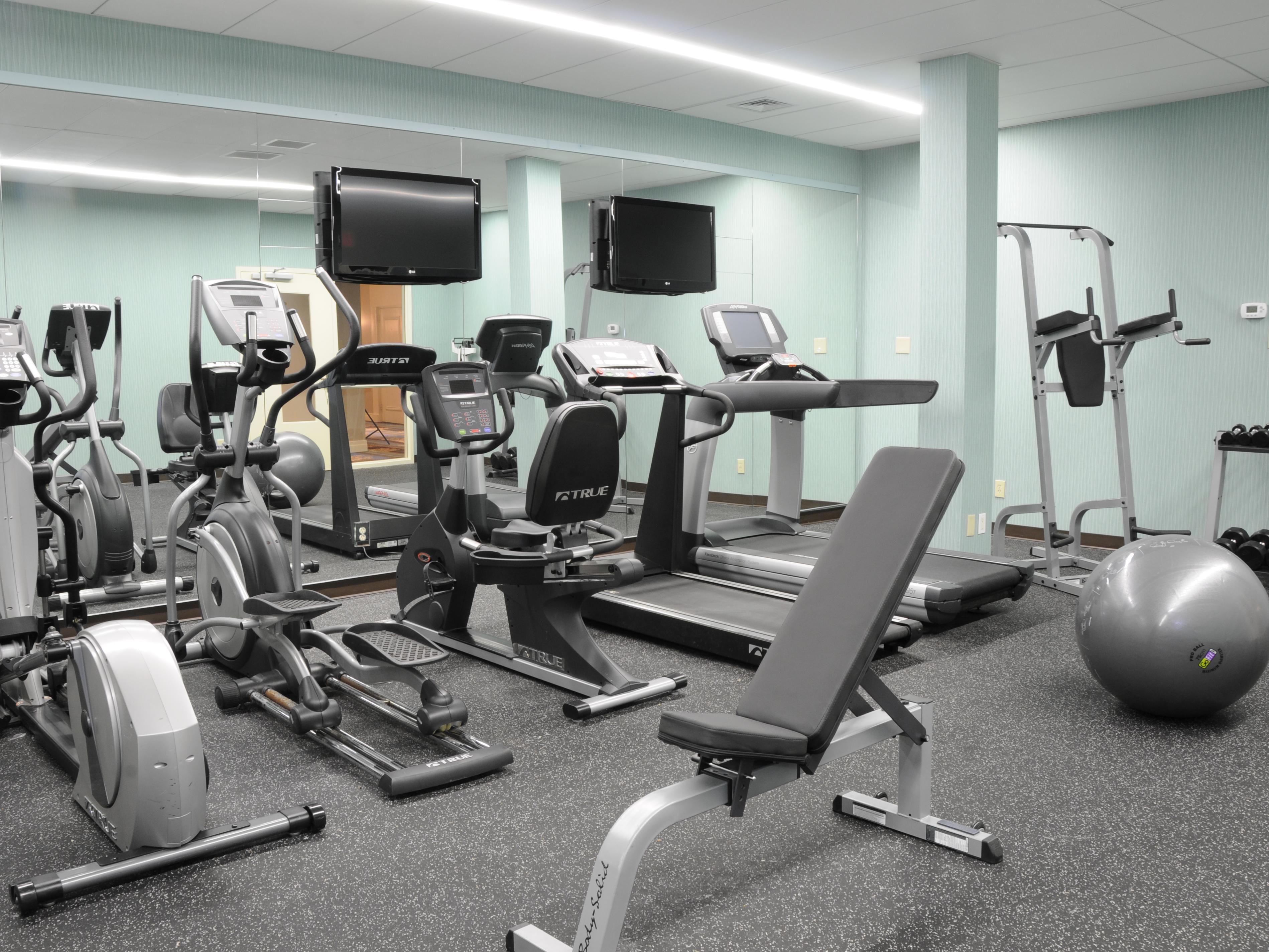 Stay in shape while you're away from home. Start your day with an energetic workout in our 24-hour Fitness Center. Our state-of-the-art Fitness Center features elliptical machines, a stair stepper, a stationary bicycle, a treadmill, and a climber, as well as free weights.