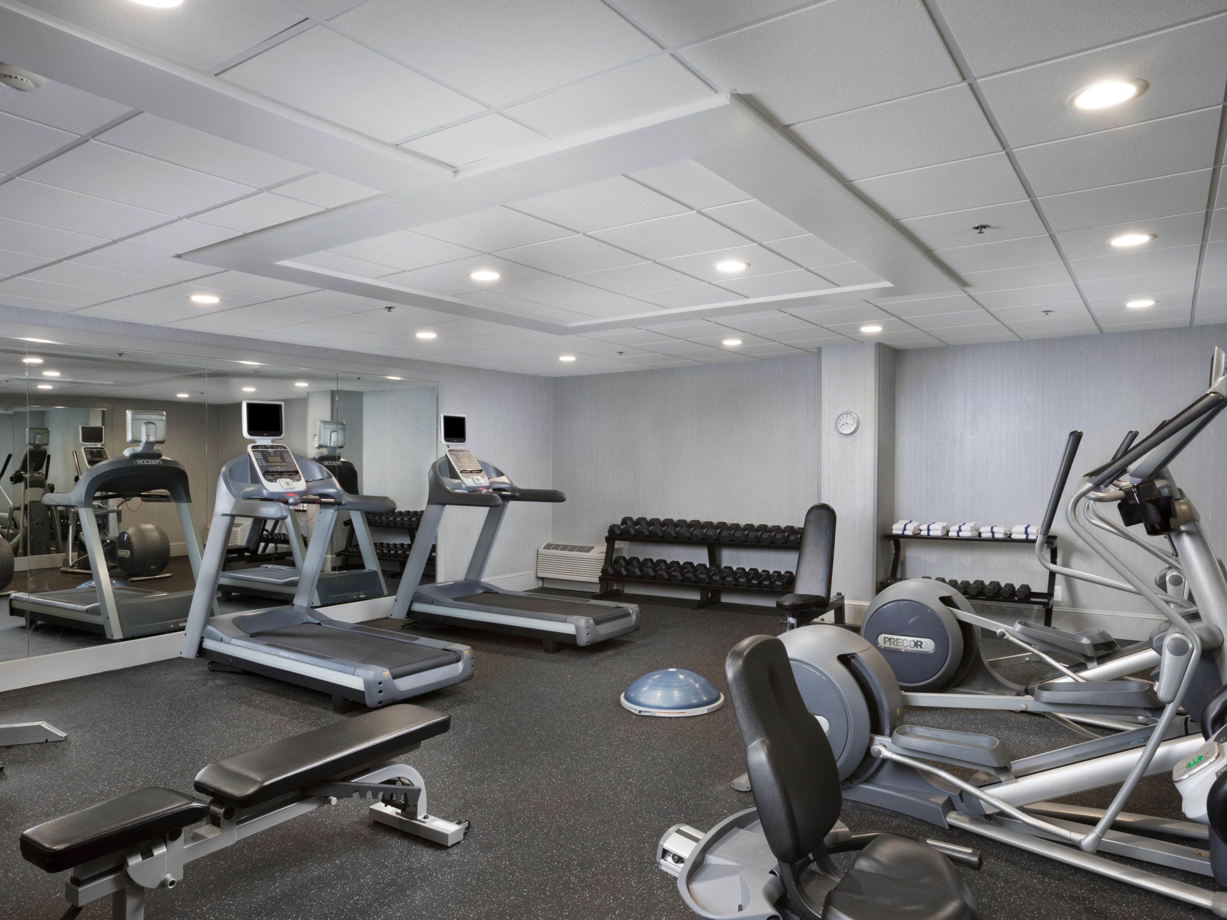 Convenient fitness center with 24/7 access, weights, and cardio.