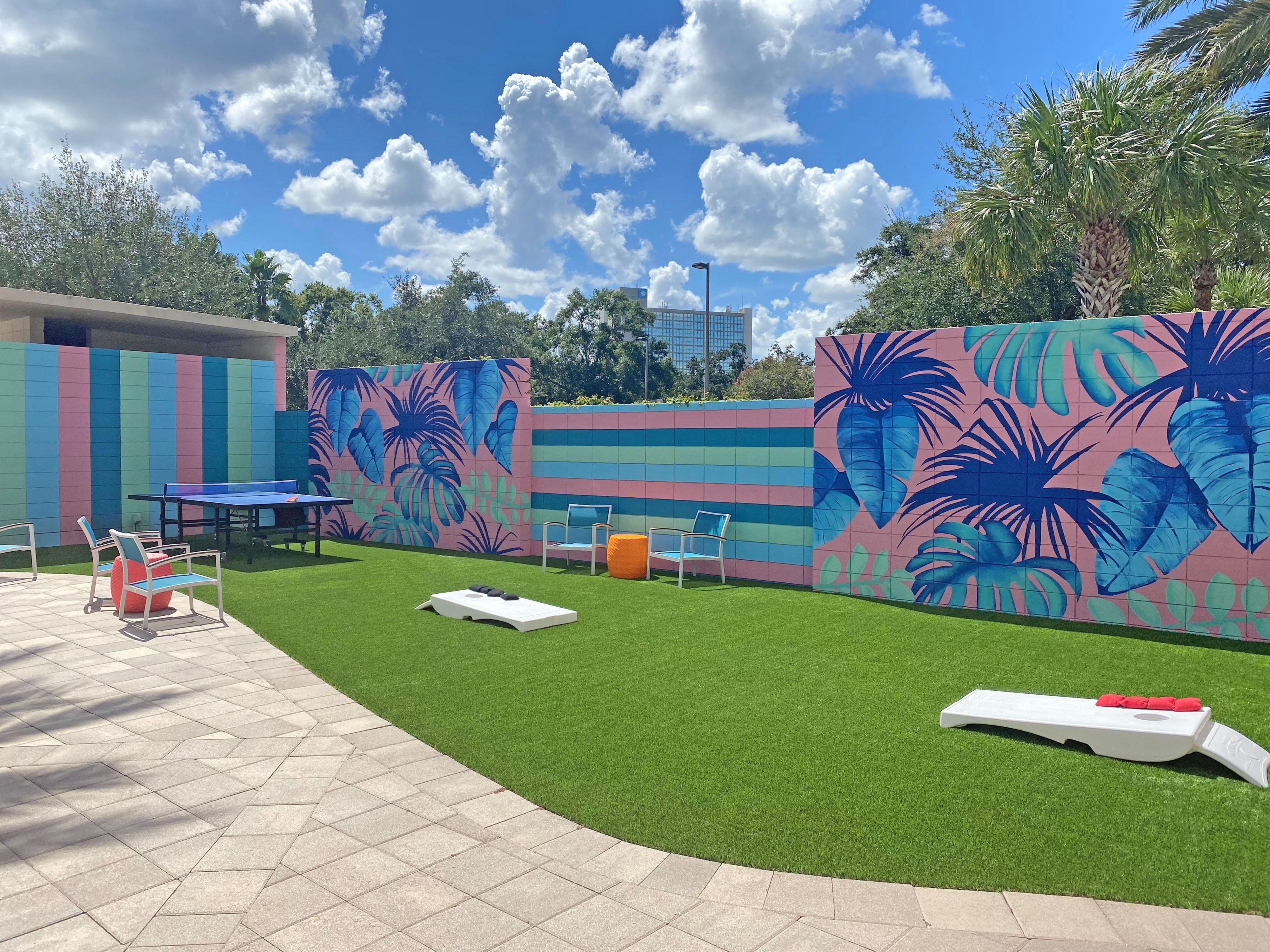 Enjoy all we have to offer with our heated zero depth entry pool featuring a lap lane, hot tub and recreation area with ping pong, corn hole, hop scotch and an area to play and relax. Whether you prefer poolside service or the cozy atmosphere of our covered patio with a walk-up bar, there's something for everyone to enjoy.