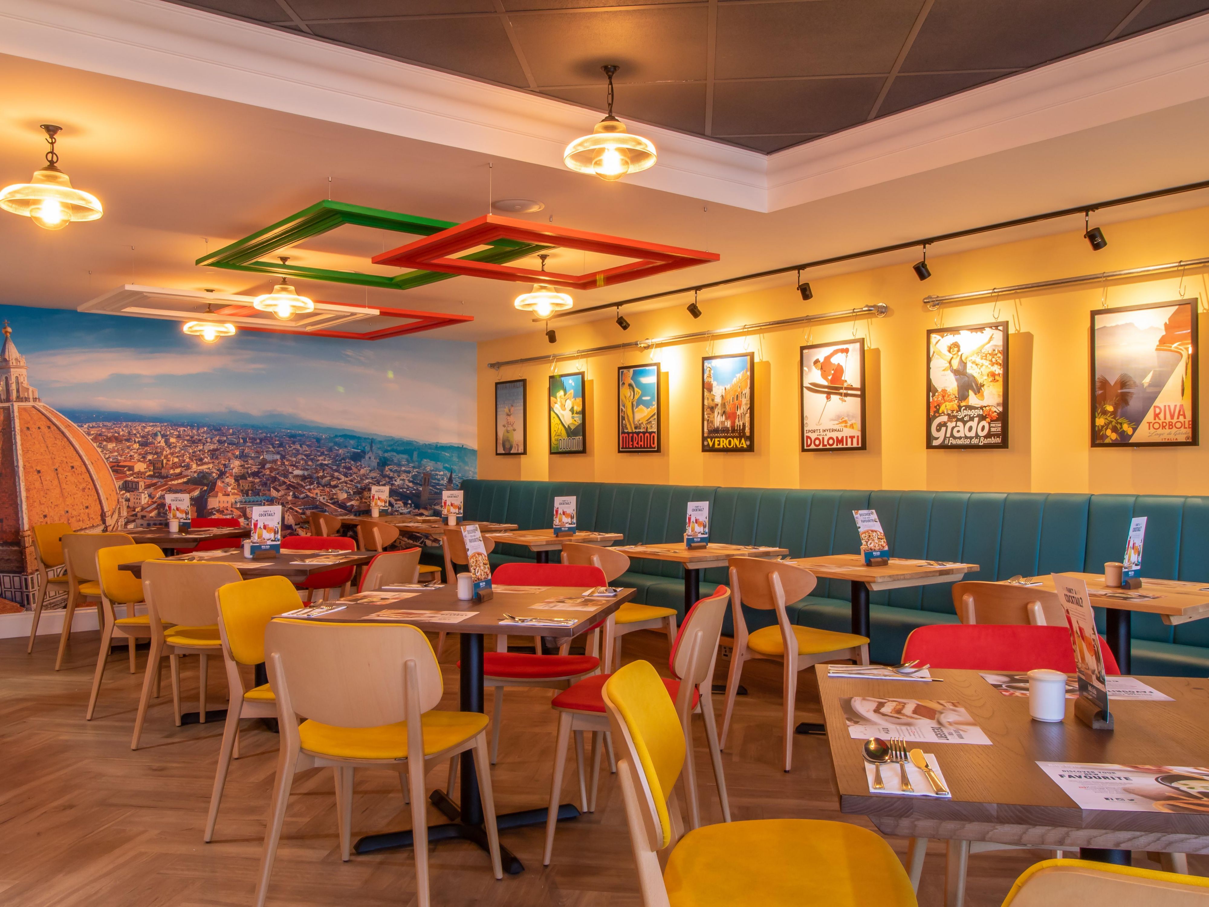 Bella Italia at Holiday Inn Leicester Wigston is an Italian restaurant which offers an extensive menu of Italian dishes made from locally sourced ingredients.