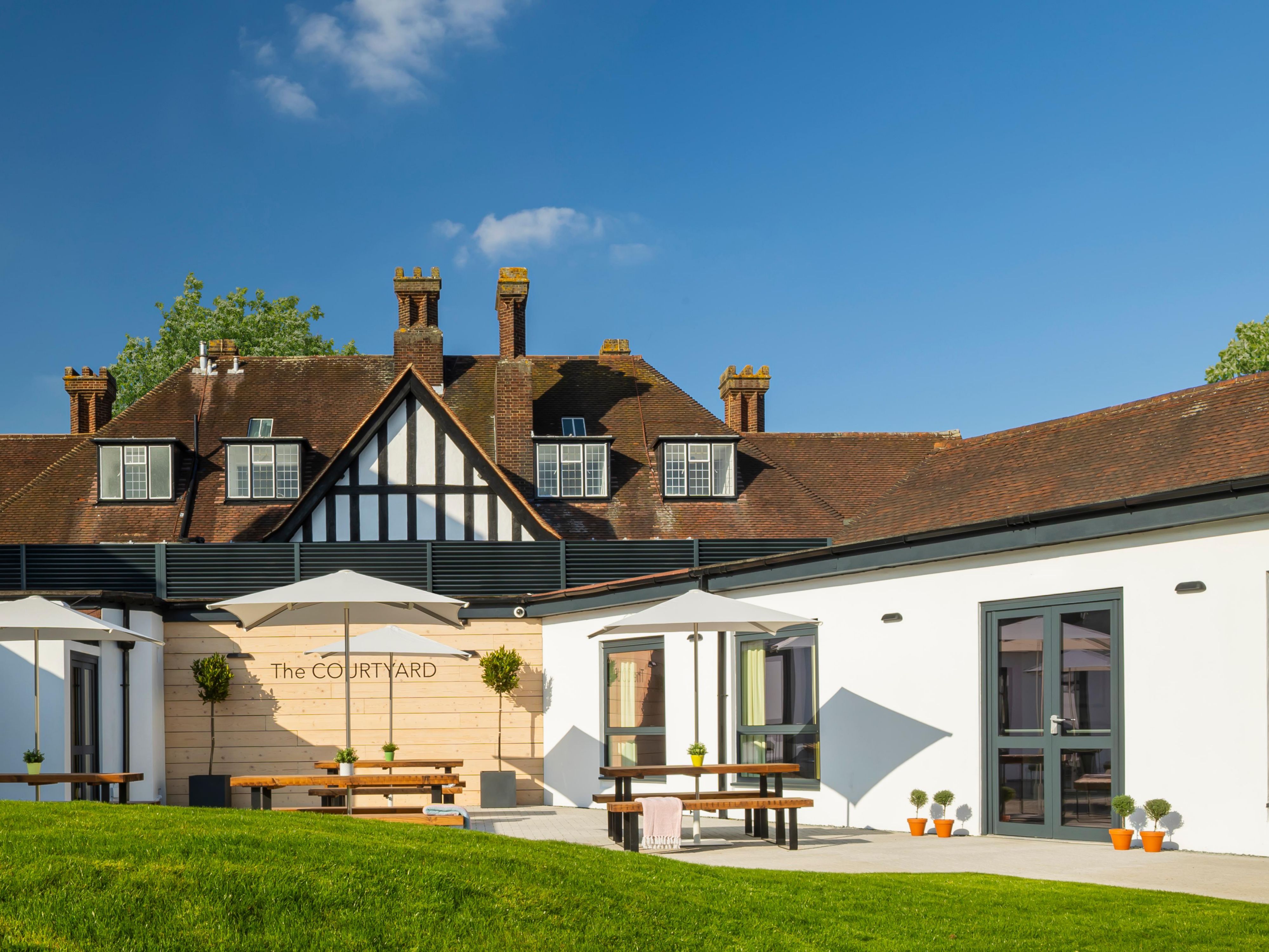 Our outdoor terrace is the perfect spot to relax with a glass of fizz a soft drink or a delicious meal in the sunshine. 
