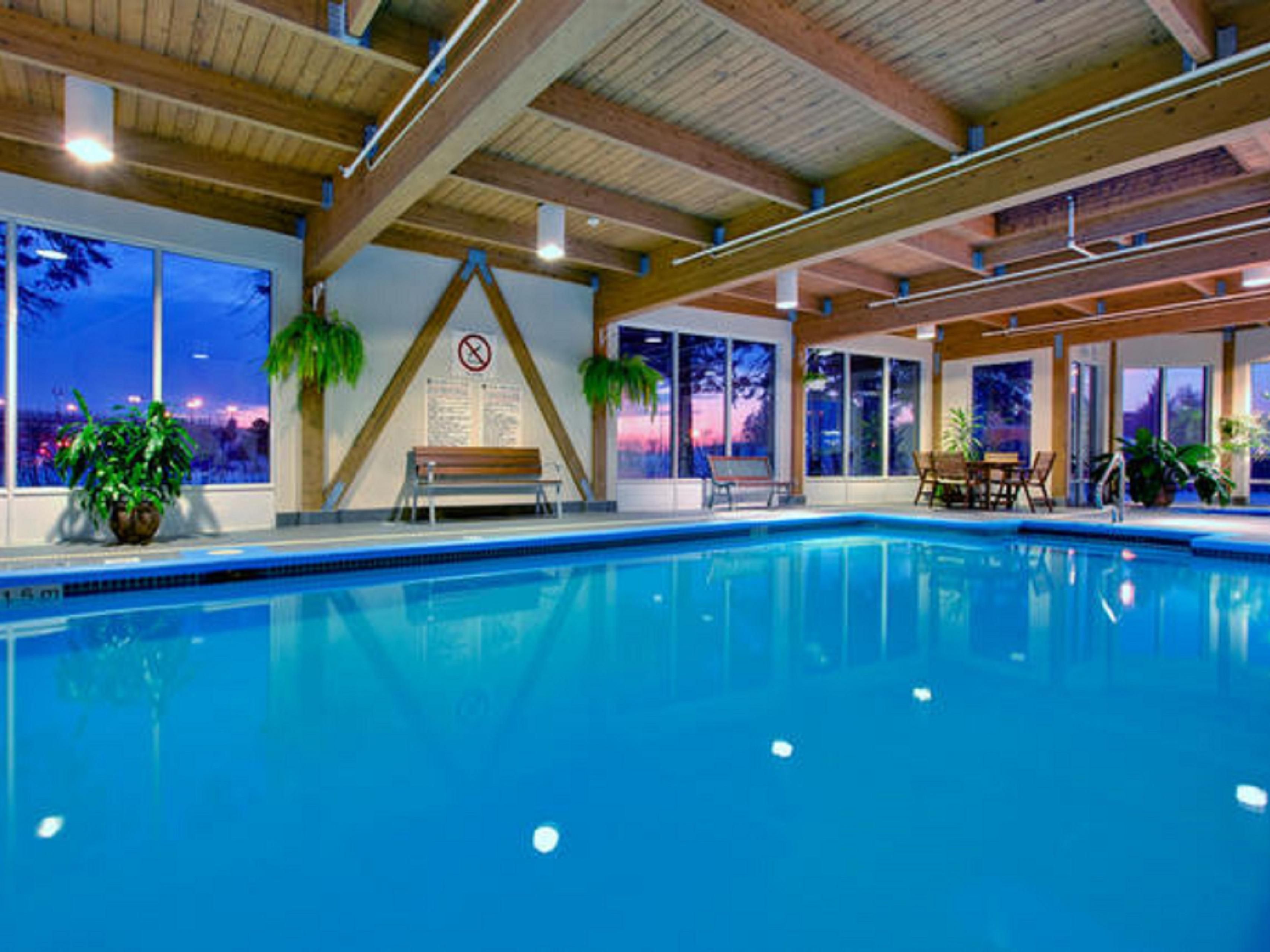 Indoor swimming pool with windows and skylights!