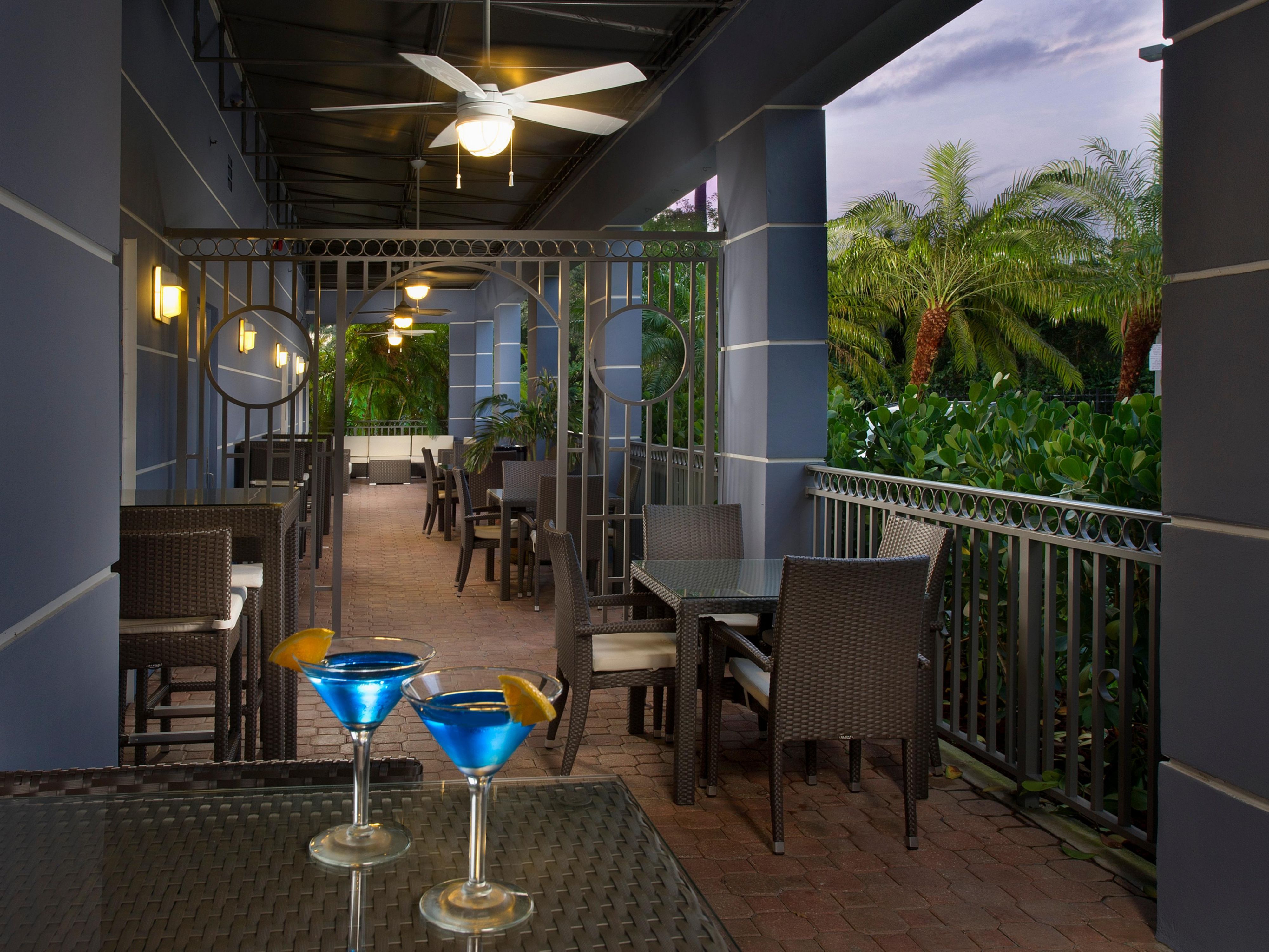 Open for breakfast and dinner with indoor and outdoor seating.  Enjoy a cocktail or a bite to eat on our outdoor patio.