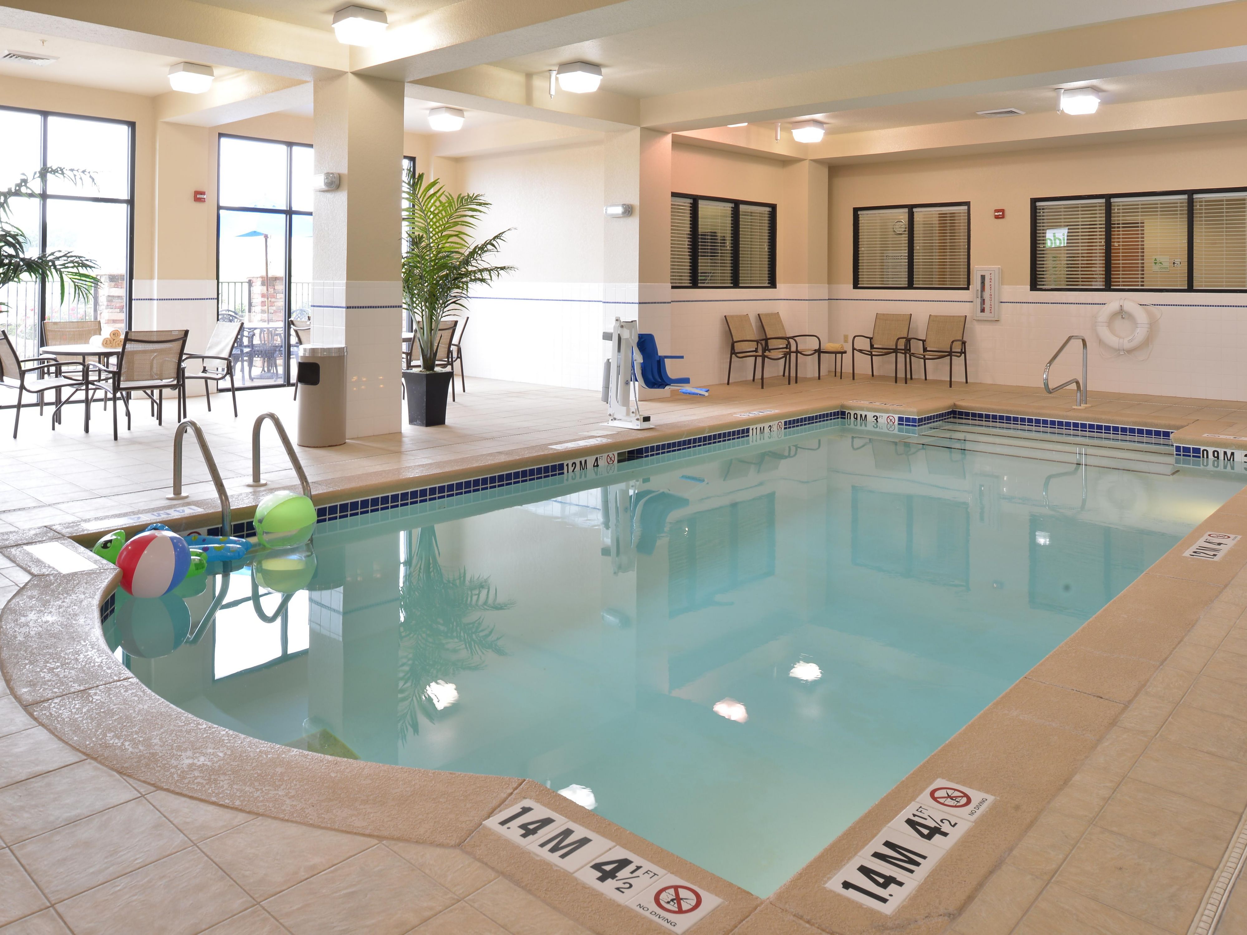 Take a break, rain or shine. Our indoor heated pool is open daily from 6 AM to 10 PM—perfect for unwinding after a long day of travel or letting the kids burn off some energy. Whether you swim laps or just soak and relax, it’s a guest favorite at our hotel in Montgomery, AL.
