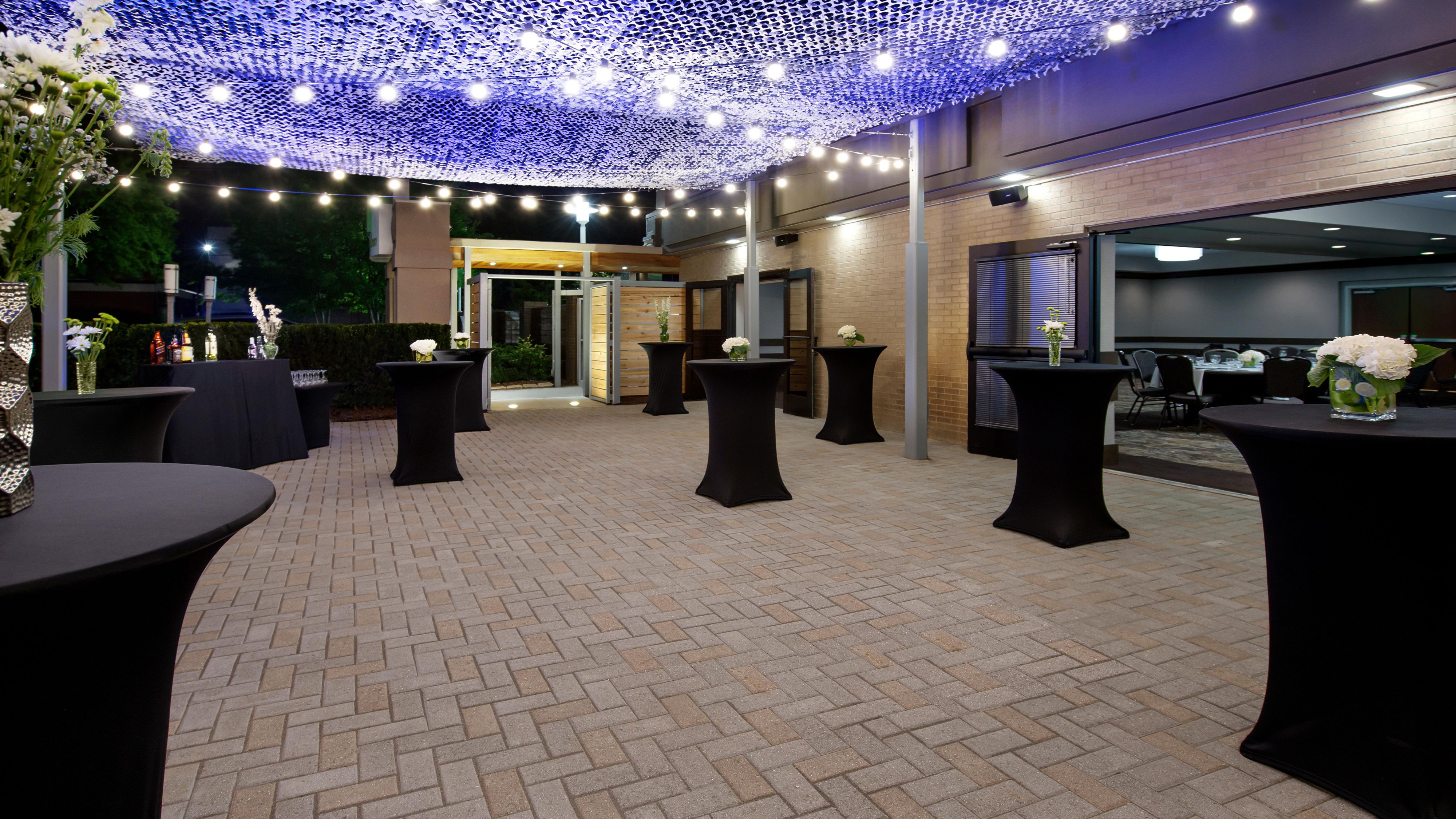Wedding venue set up with lights