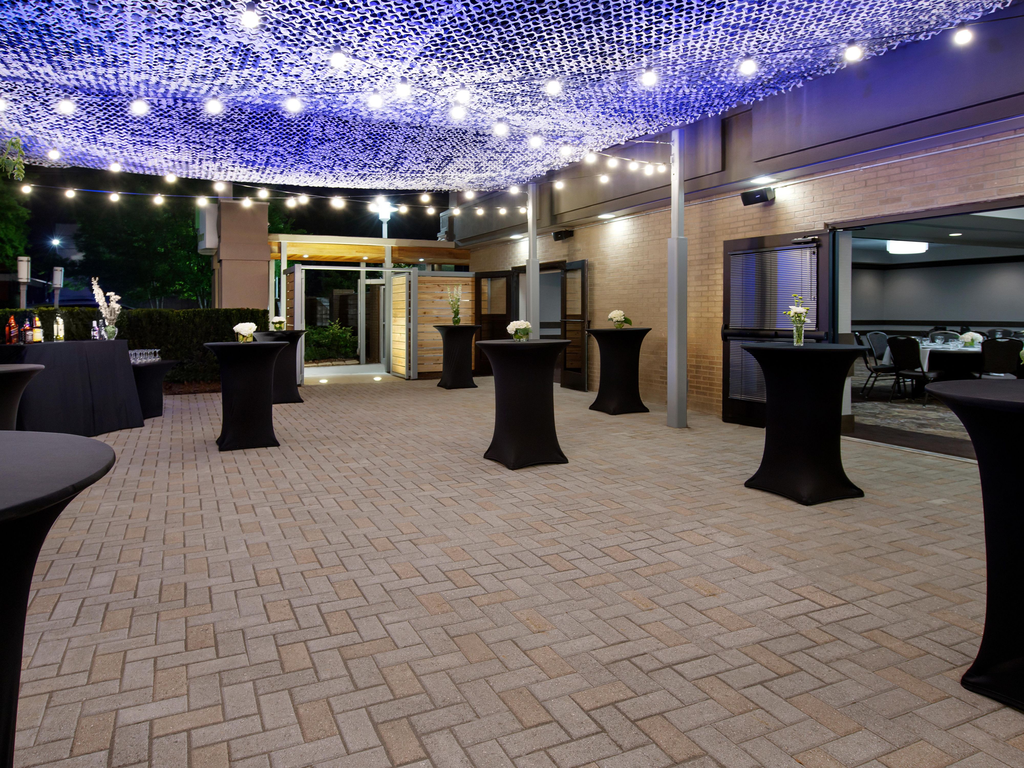 Wedding venue set up with lights
