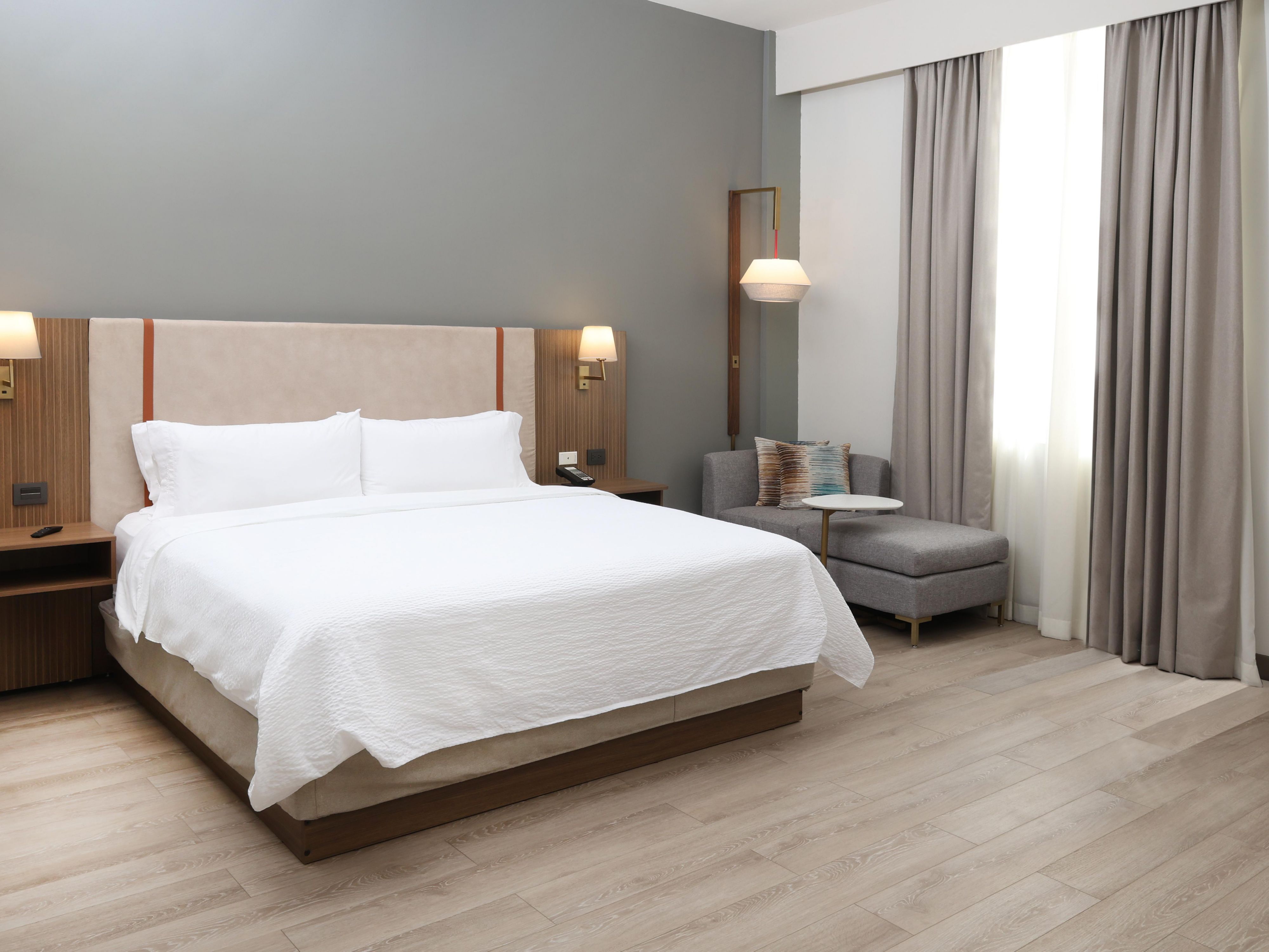 Habitación sencilla de 1 cama king size amplia, moderna y luminosa