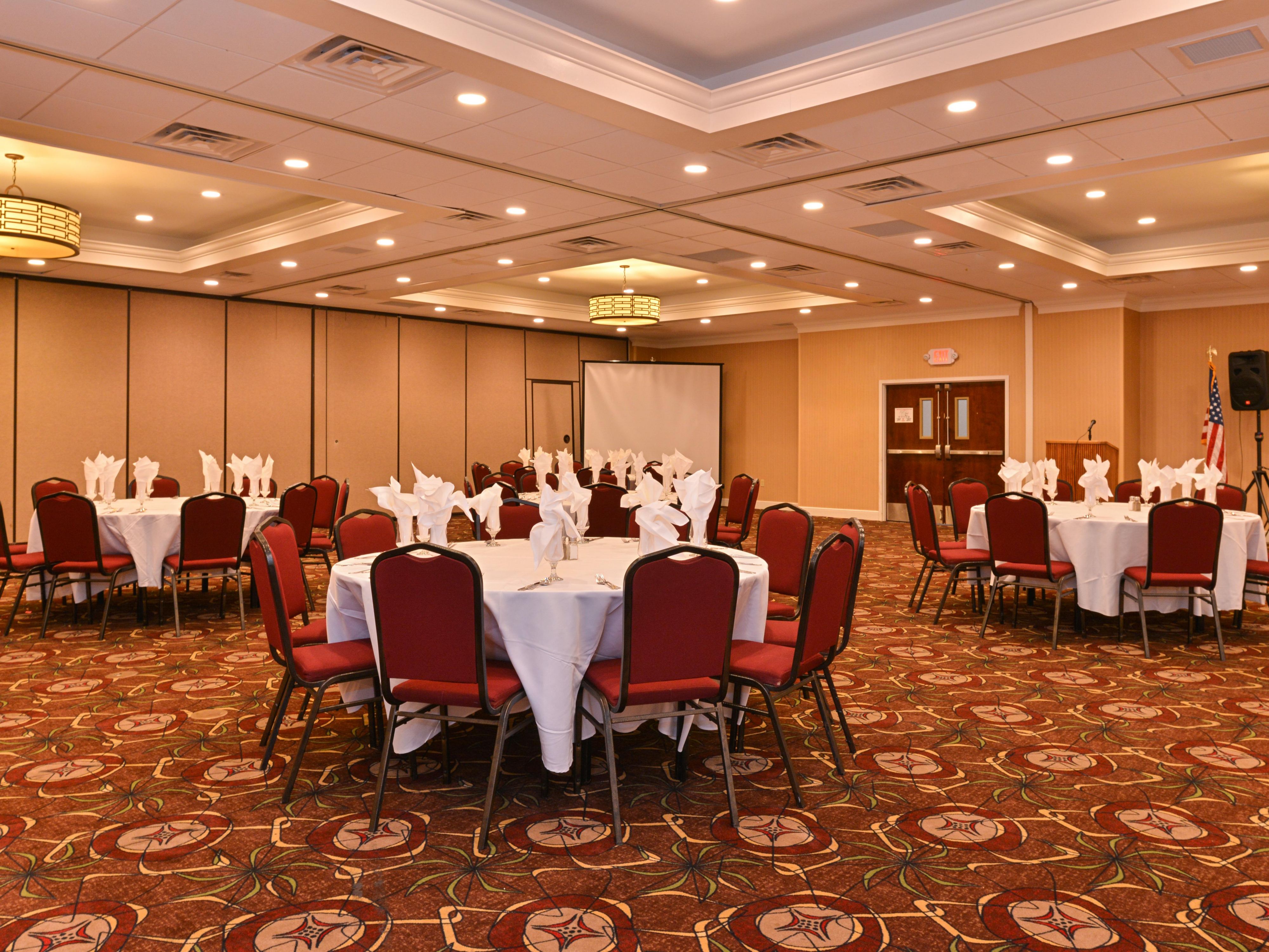 We are here for you!  Host your larger events in our ball room.  Don't need that much space?  We have a board room as well!