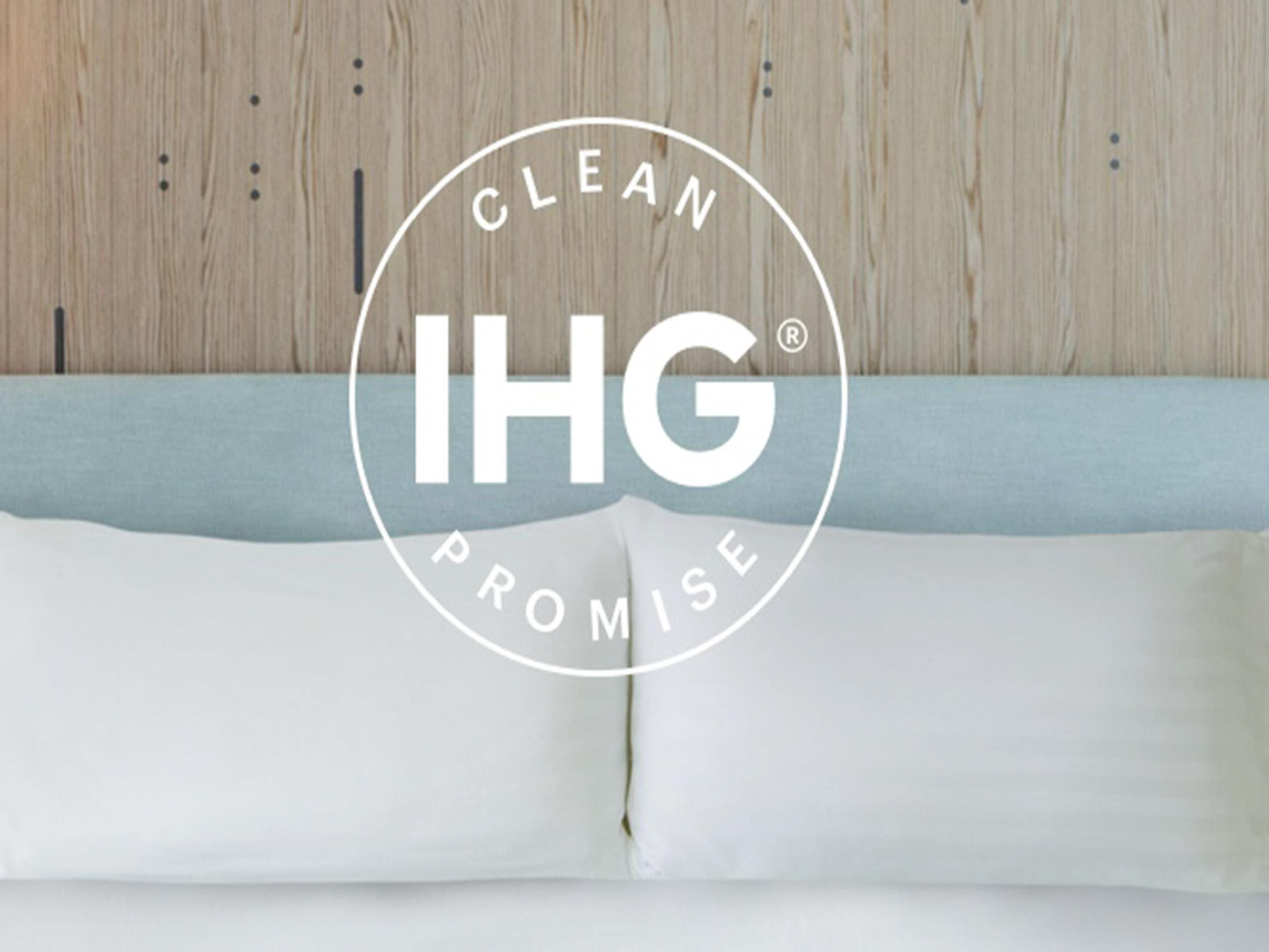 We follow the IHG Way of Clean featuring hospital grade disinfectants and a high focus on high contact surfaces. We have installed front desk screens, sanitation stations and social distance markers. Our staff has PPE, including masks and gloves.  We have reduced contact at check in and contact free check out. Your safety is our top priority.