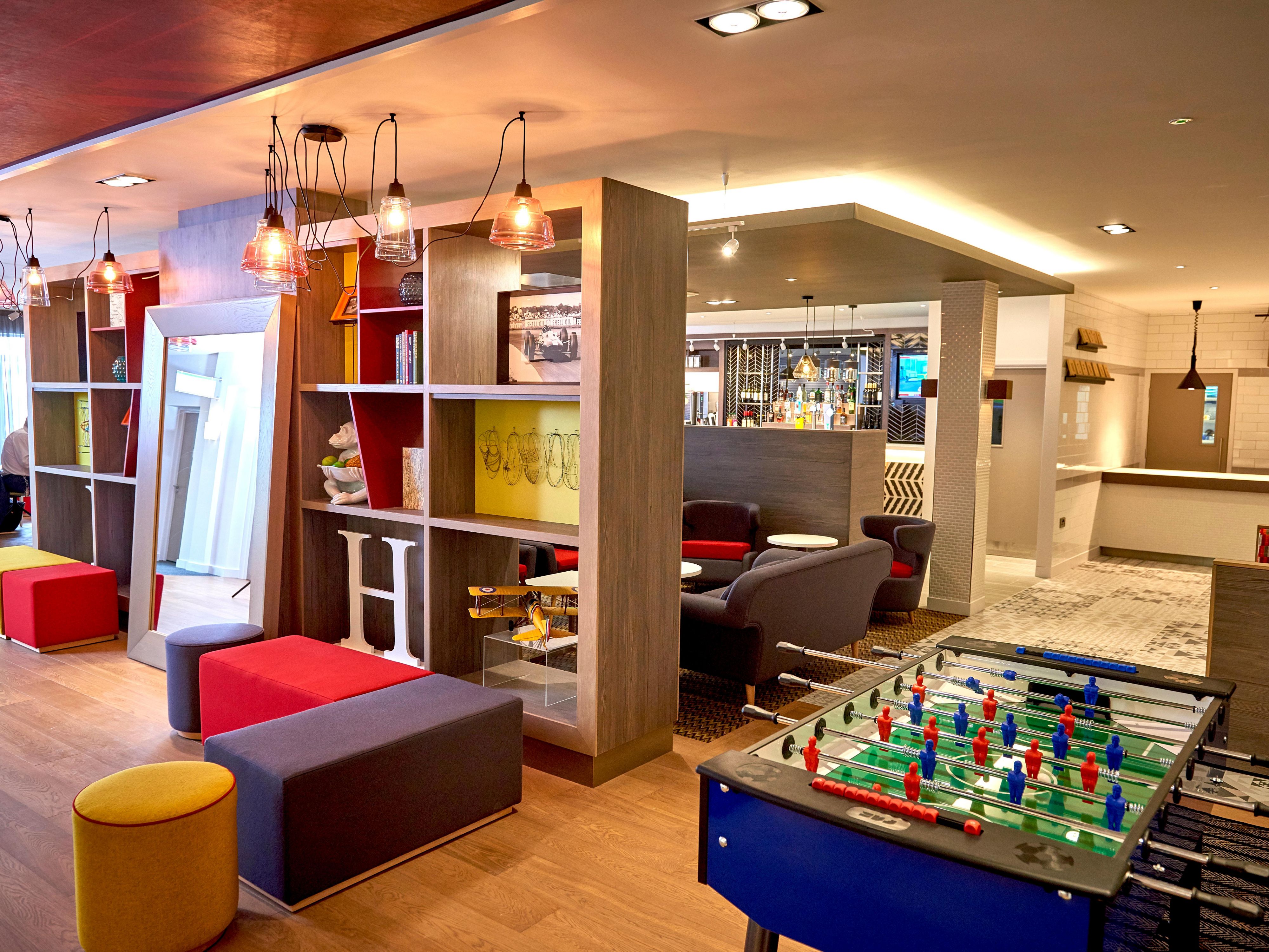 A lively, sociable space to be when you need to relax, work, or just have fun. Pull up a stool at the bar or find a table for a drink and a meal. Working is no problem with complimentary Wi-Fi and working desks with chairs. Playtime is catered for with table football or stay on top of the latest news on one of our five HD TV screens.