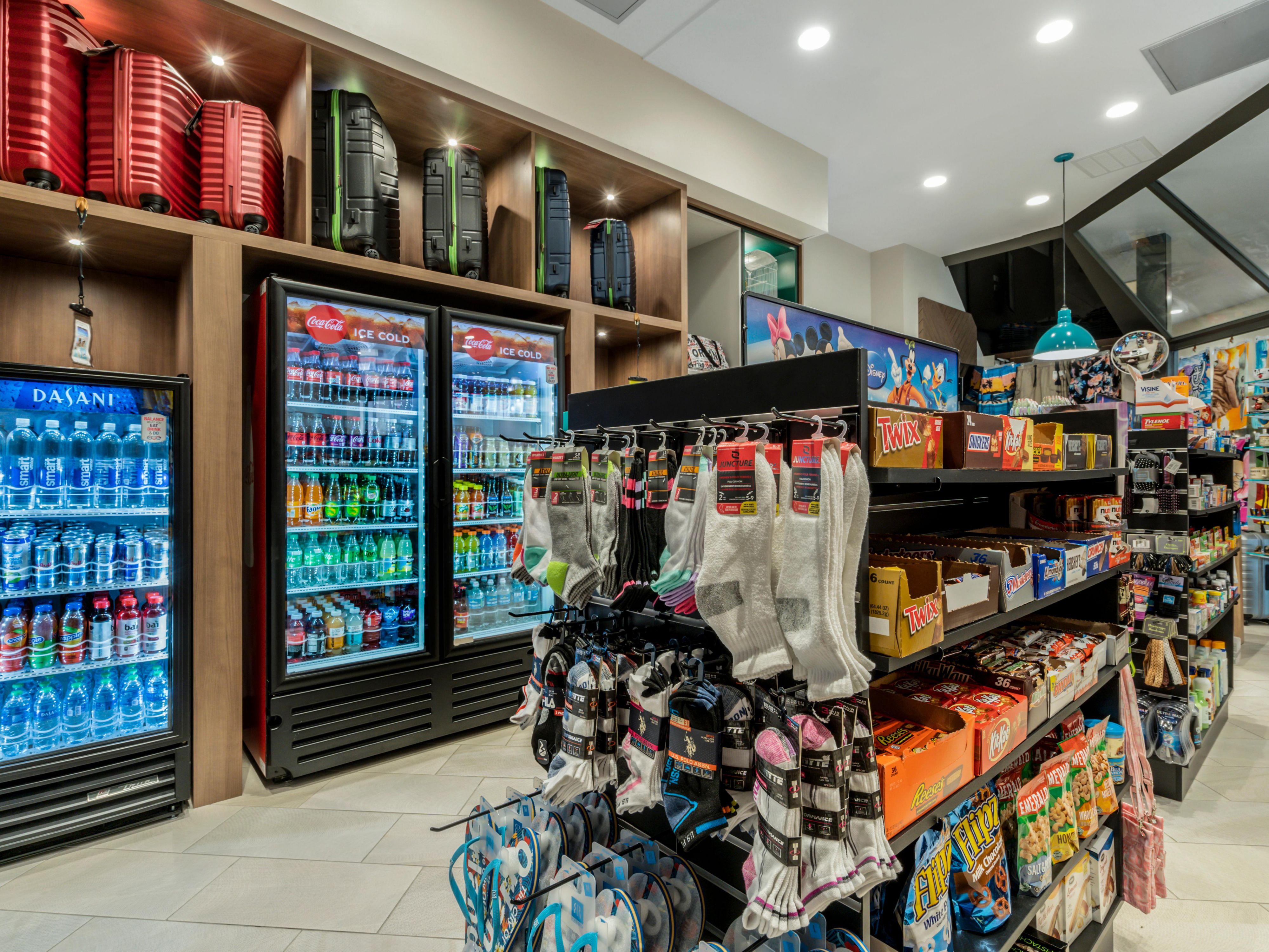 Hotel marketplace with snacks, beverages, and essentials