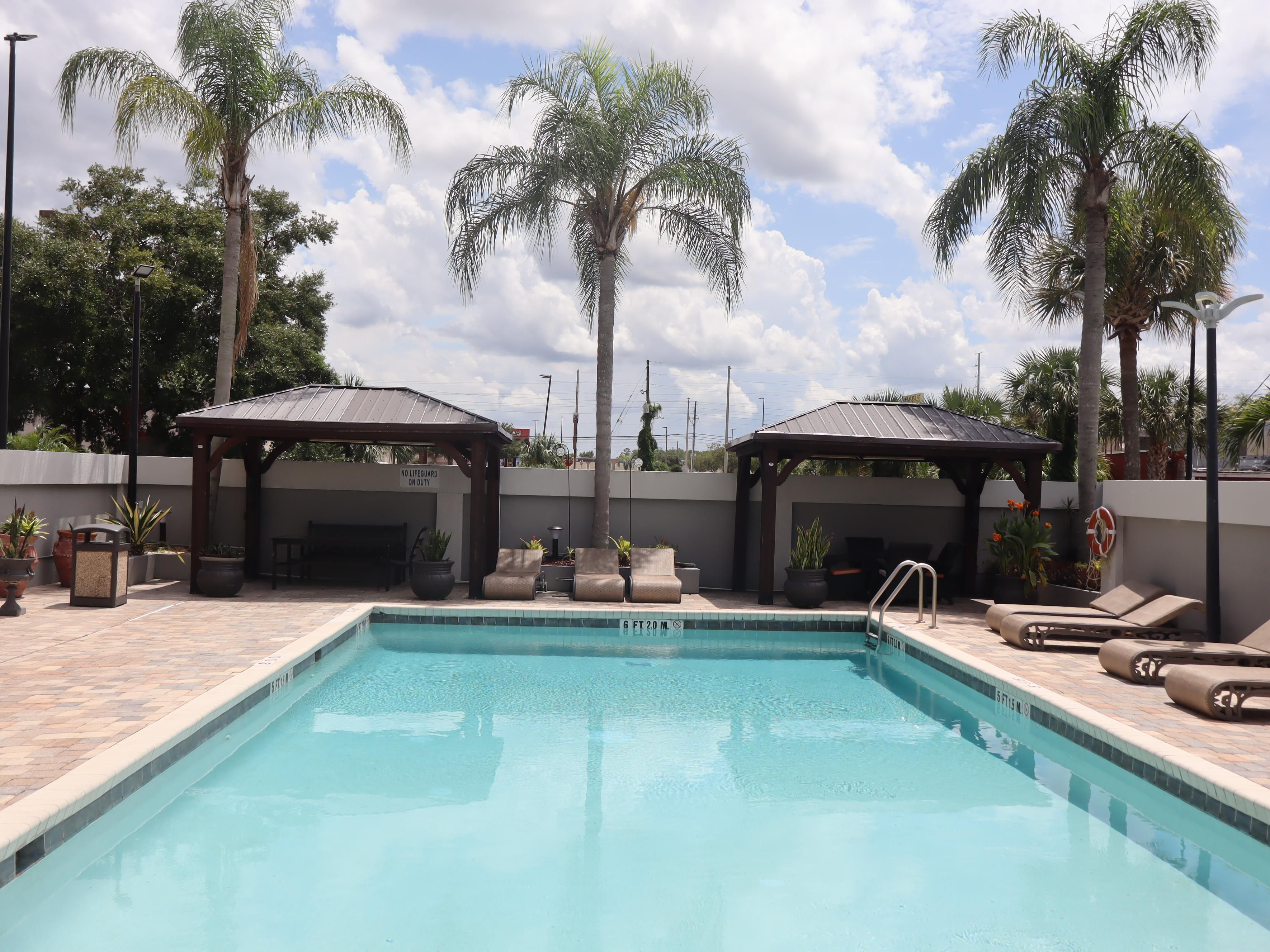 Start your day with a complimentary cup of coffee, get energized in our fully equipped Fitness Center, and bask in the Florida sun by our sparkling outdoor pool. Enjoy free Wi-Fi, delicious on-site dining, modern meeting spaces, and take advantage of convenient on-site parking for a seamless and stress-free stay.