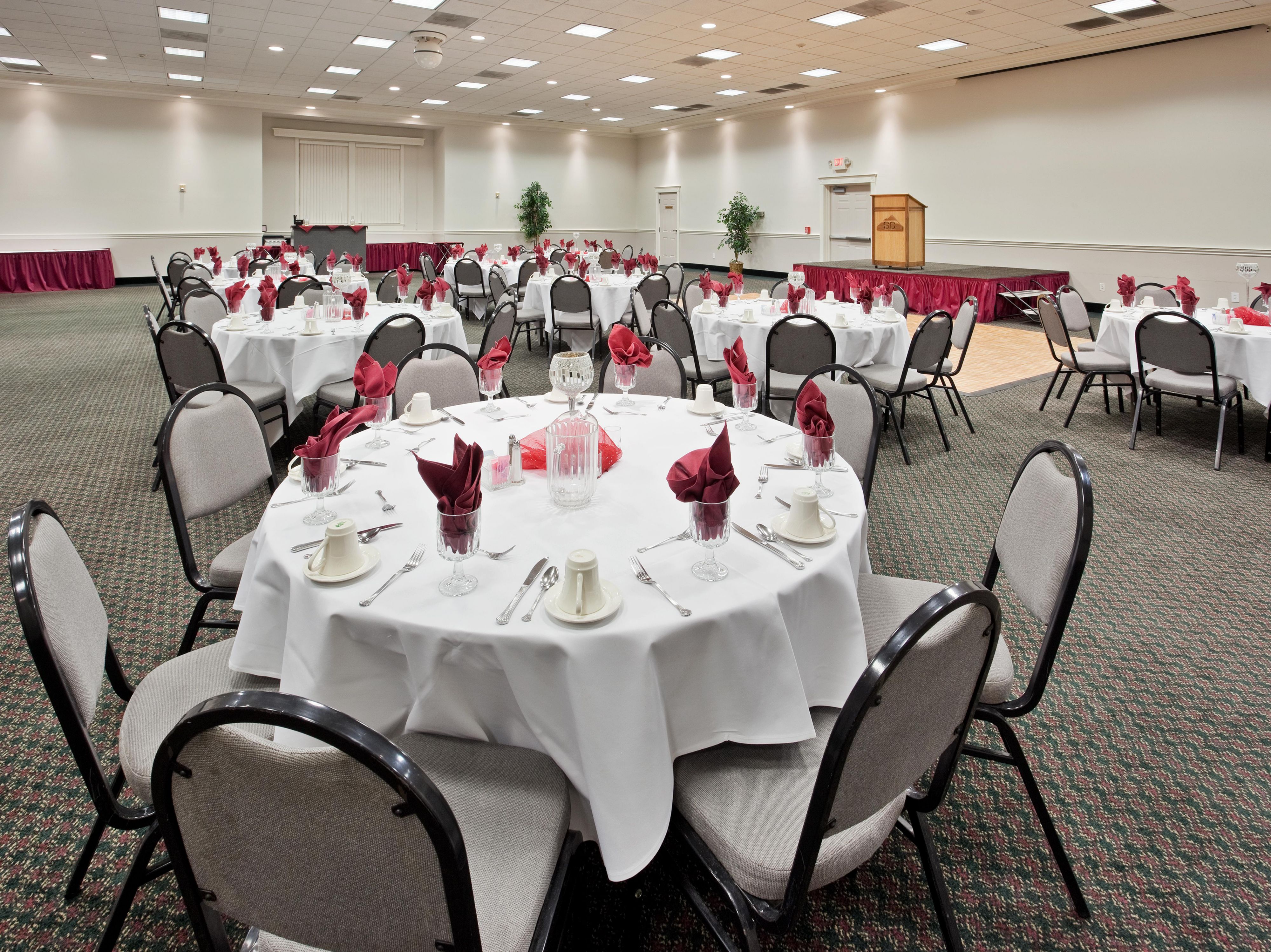 Book any space in our 10,000 square foot convention center for you to enjoy an exposition or party. We can accommodate up to 600 people for a dinner party.