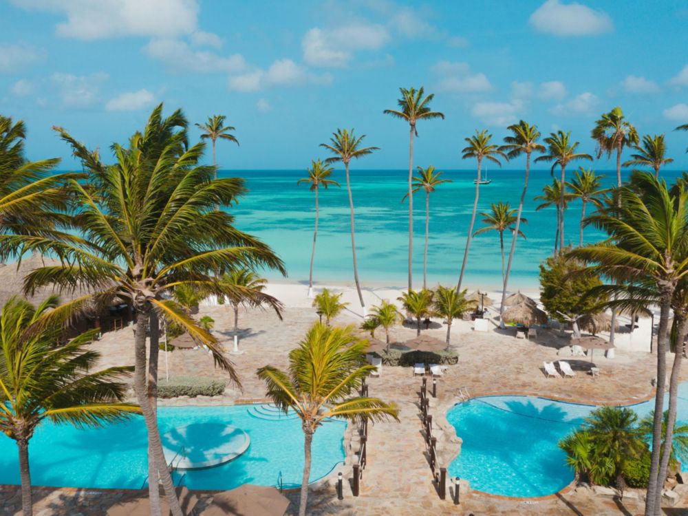 View of beach and Palm Trees at the Holiday Inn Resort Aruba-Beach Resort & Casino