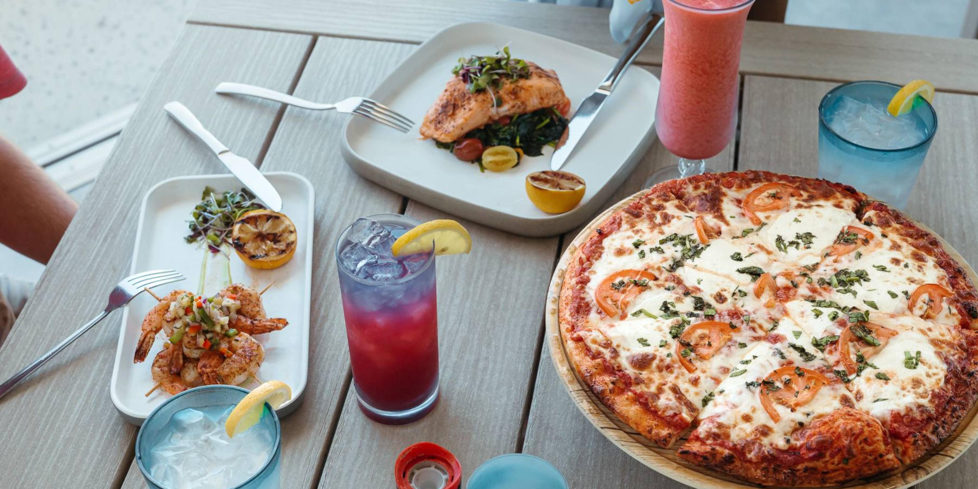 Pizza, appetizers and drinks