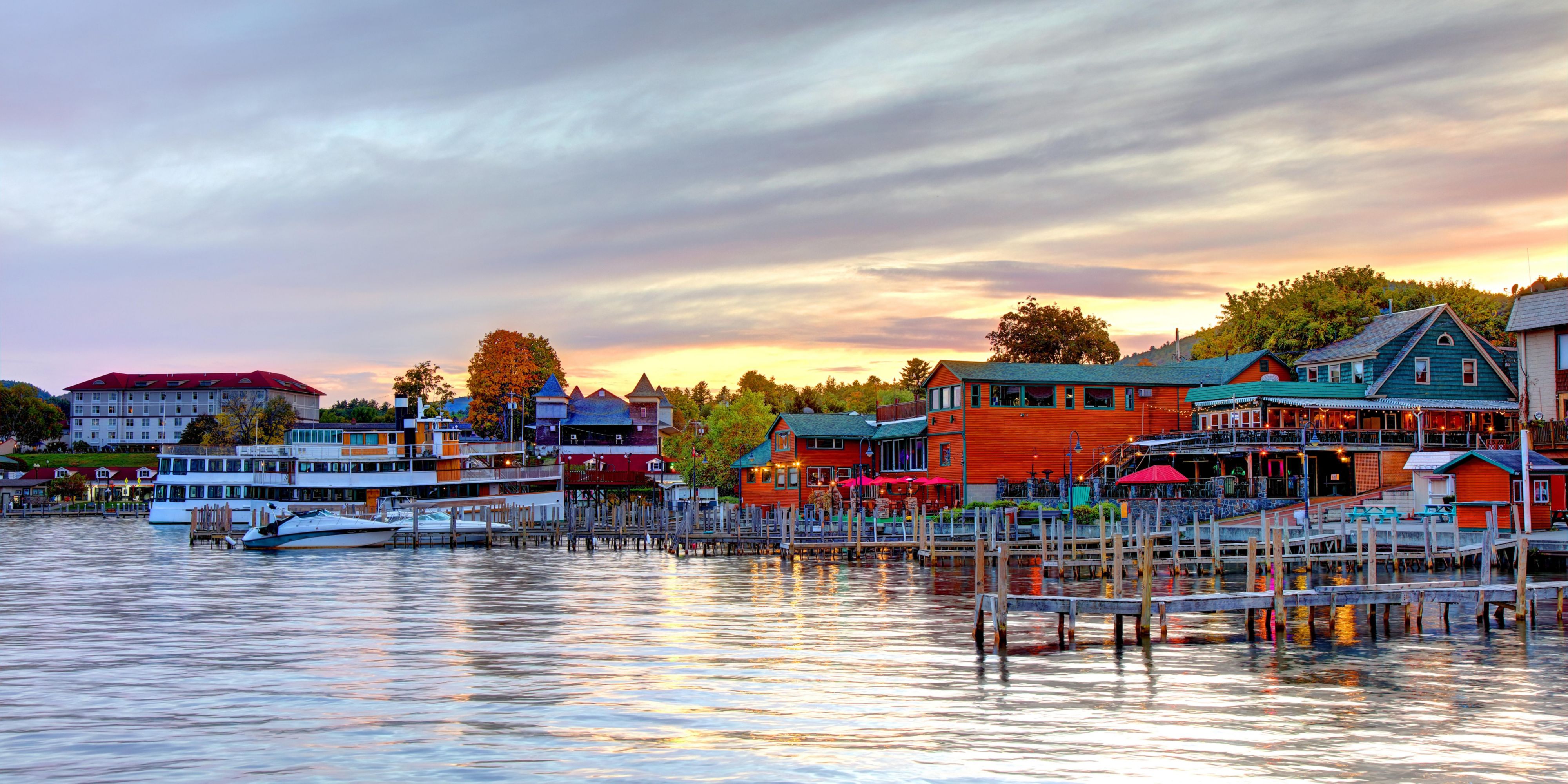 Lake George pier at sunset
