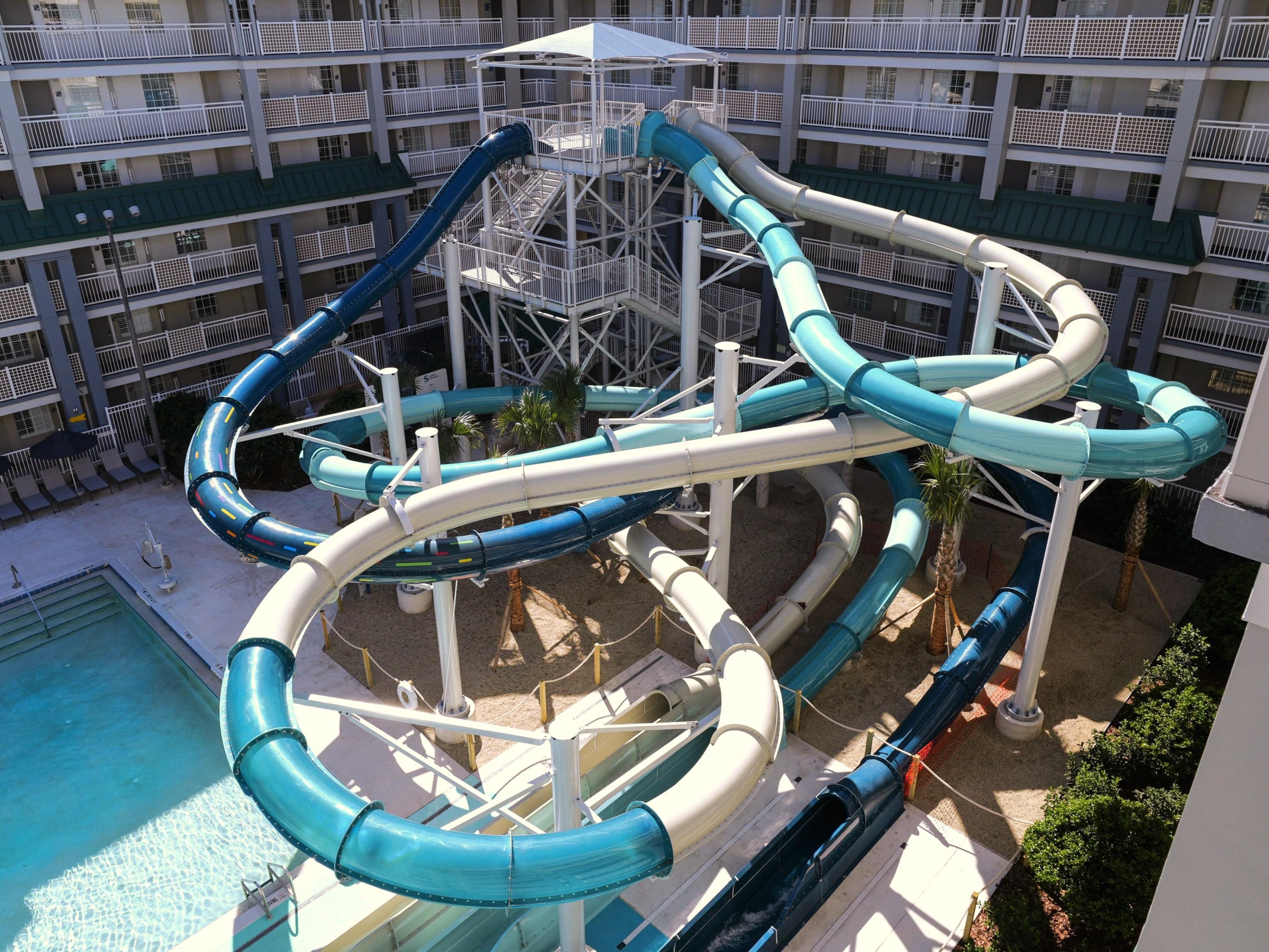 Our newest splash zone is now open! The Surf & Splash Orlando Waterpark brings a full-throttle slide tower and FlowRider® Double surf simulator to the fun. Grab your swimsuit and get ready to ride, race, and relax, all just steps from your suite. Big laughs and little surprises are always part of the plan.